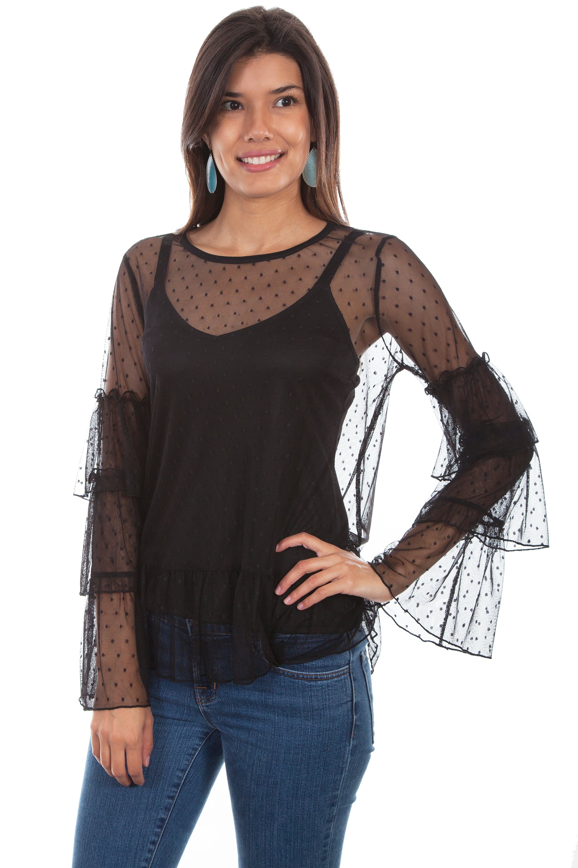 2 Pc. Swiss Dot Top W/triple Ruffle - HC512