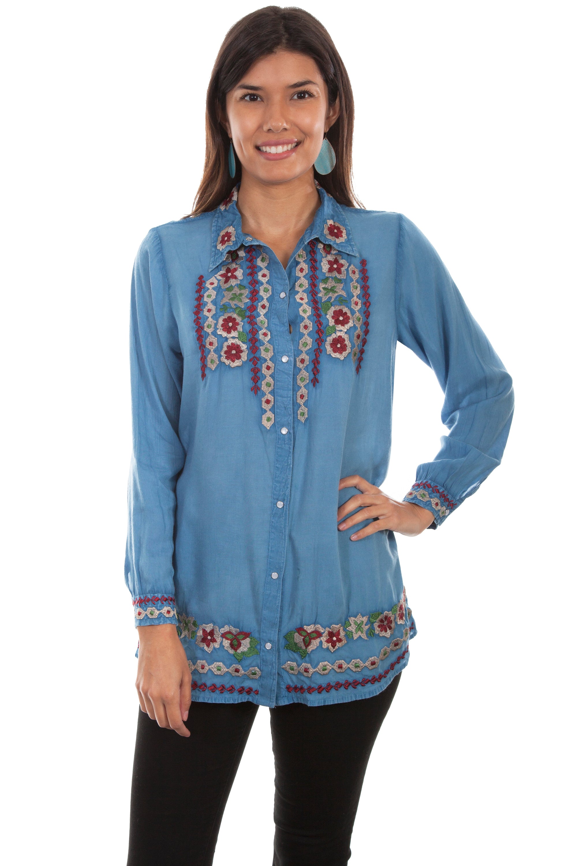 Pearl Snap Western Yoke Emb. Blouse - HC530