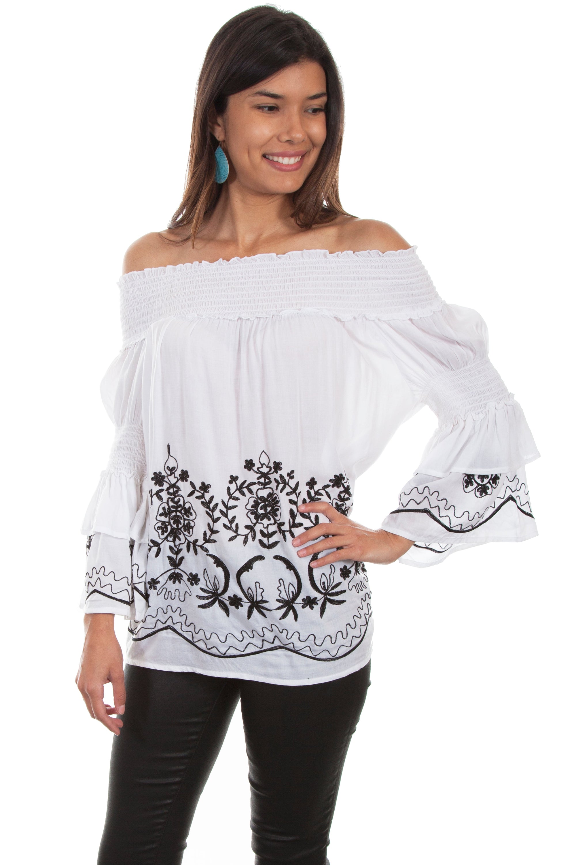Off Shoulder Emb. Blouse - HC533