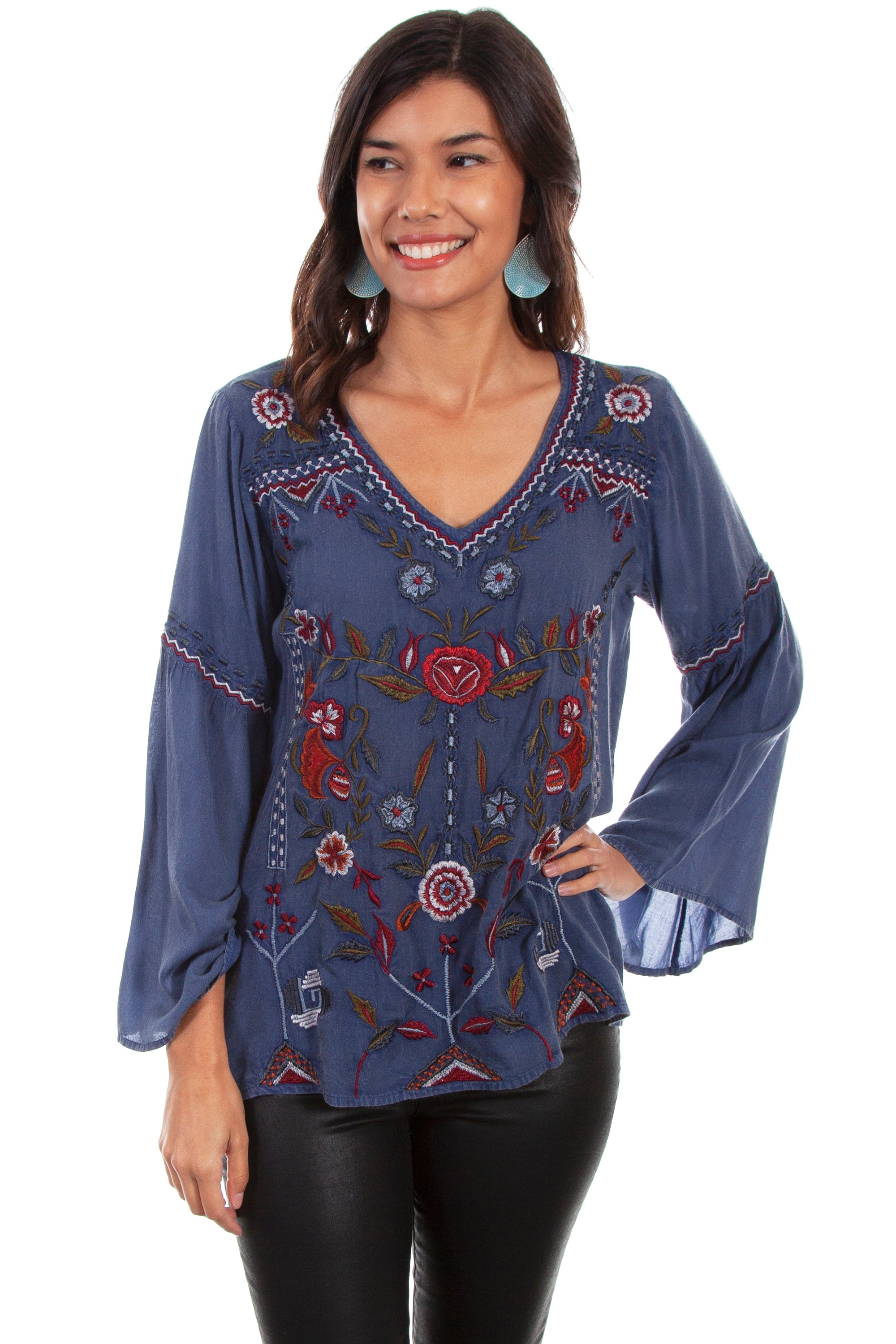 Emb V-neck W/bell Sleeves - HC571