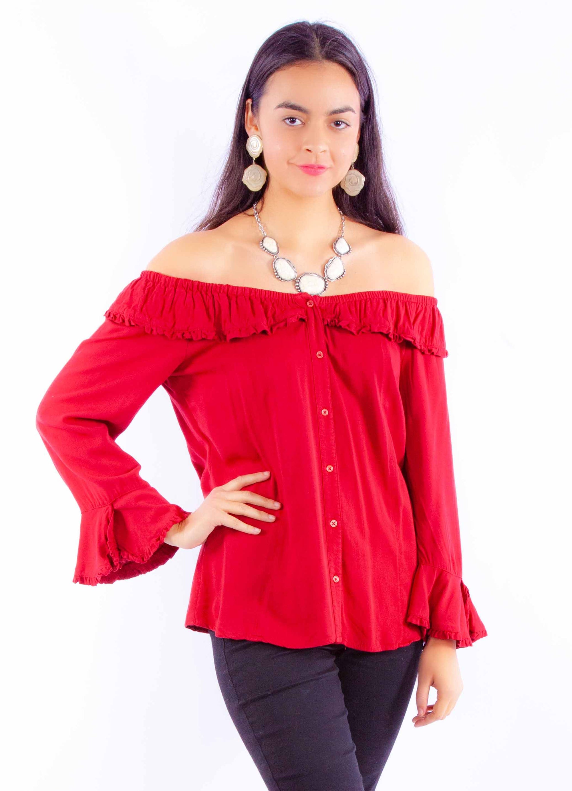 Ruffle Off/on Shoulder Blouse - HC579