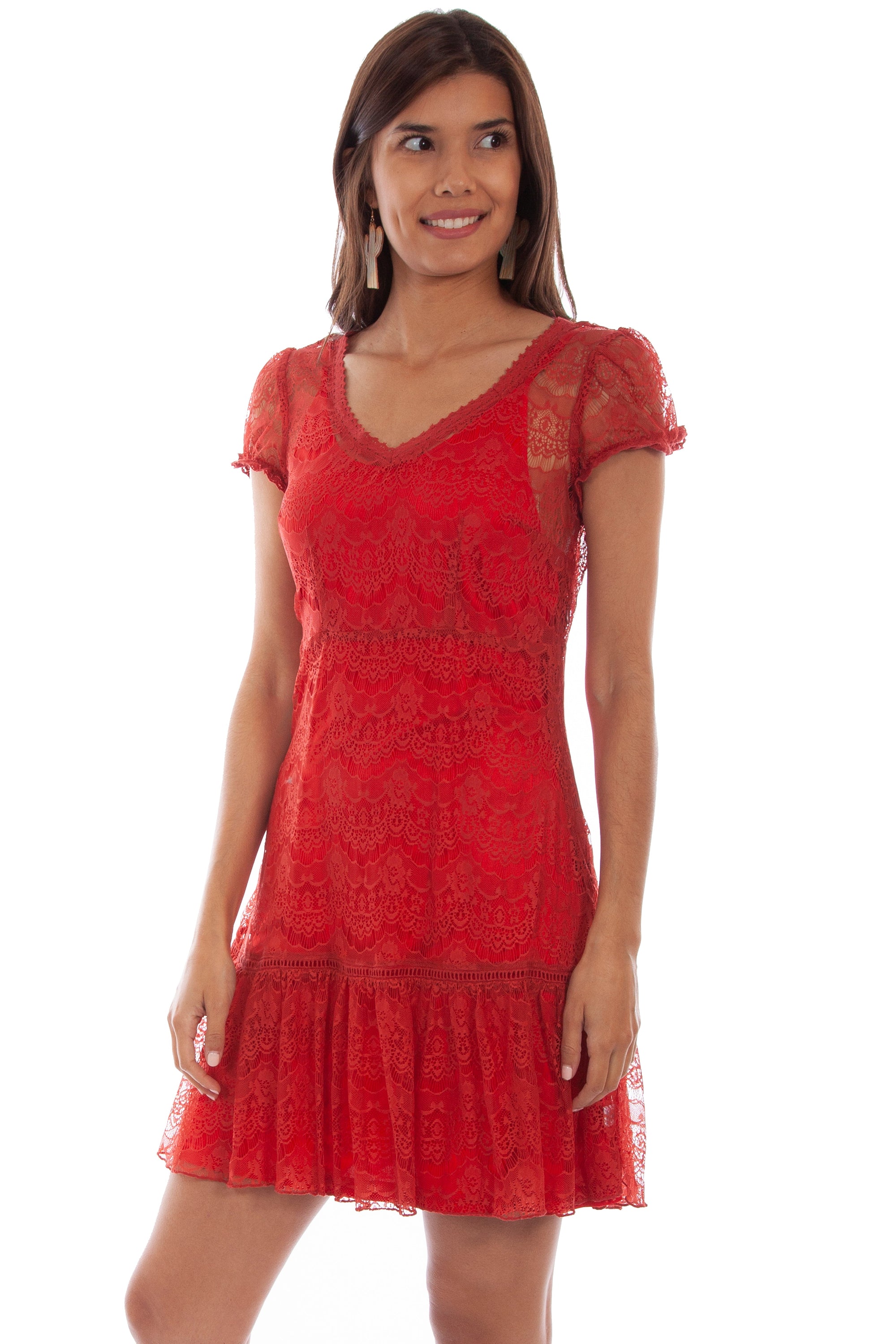 Cap Sleeves Lace Dress - HC581