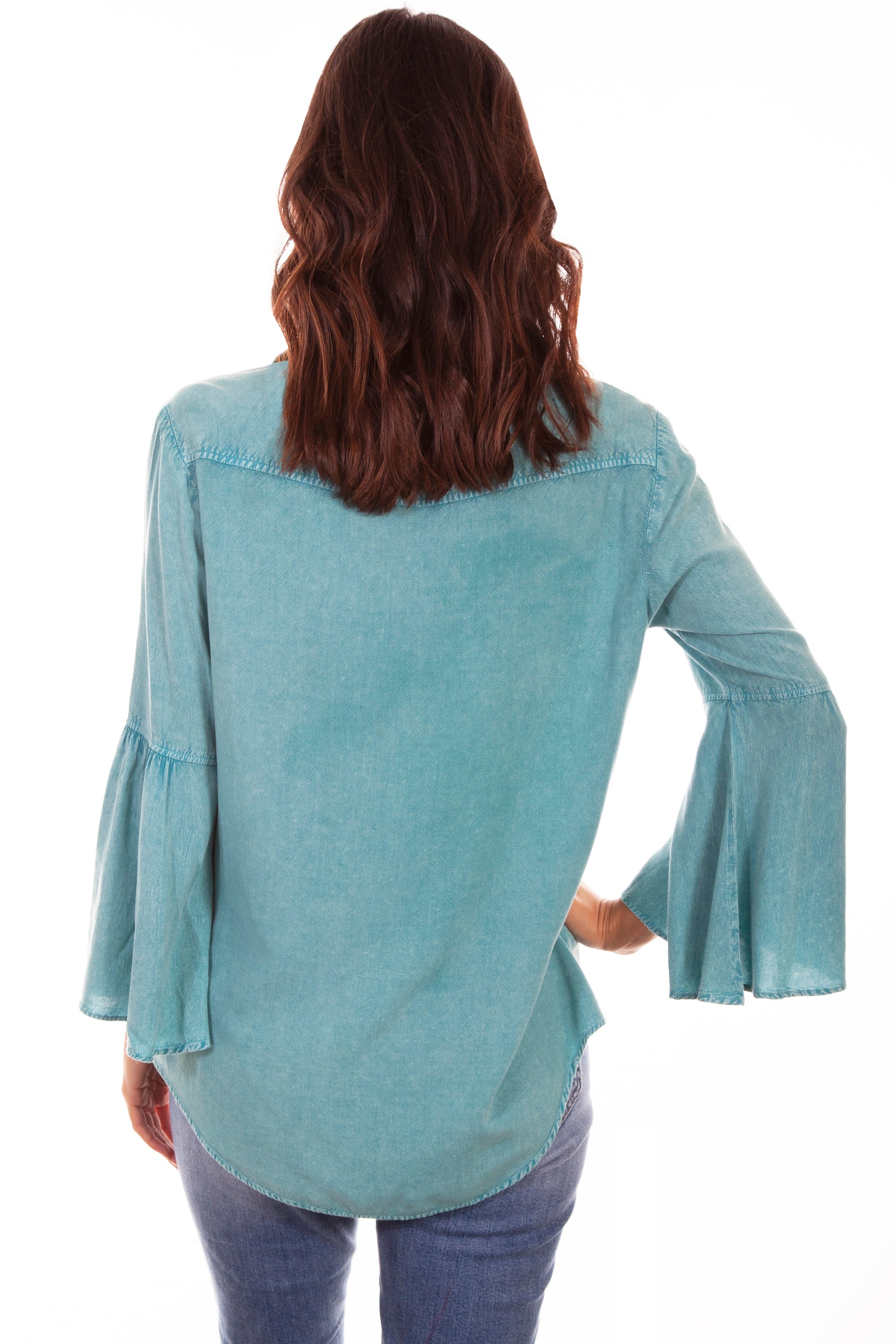 Bell Sleeve Blouse W/ivory Emb - HC586