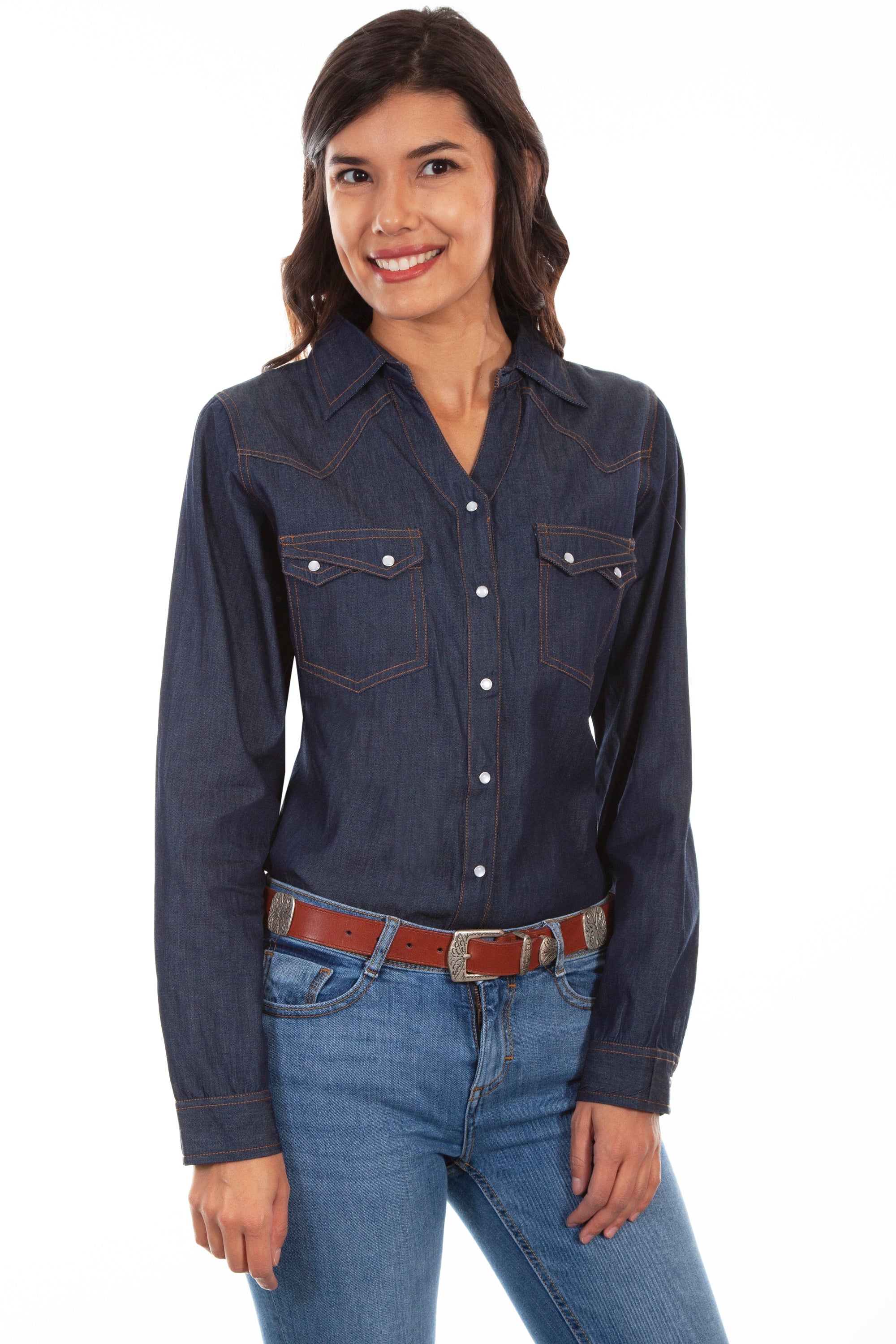 Denim Button Front Sawtooth Pockets - HC591
