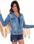 Denim Jacket W/colorful Fringe - HC599