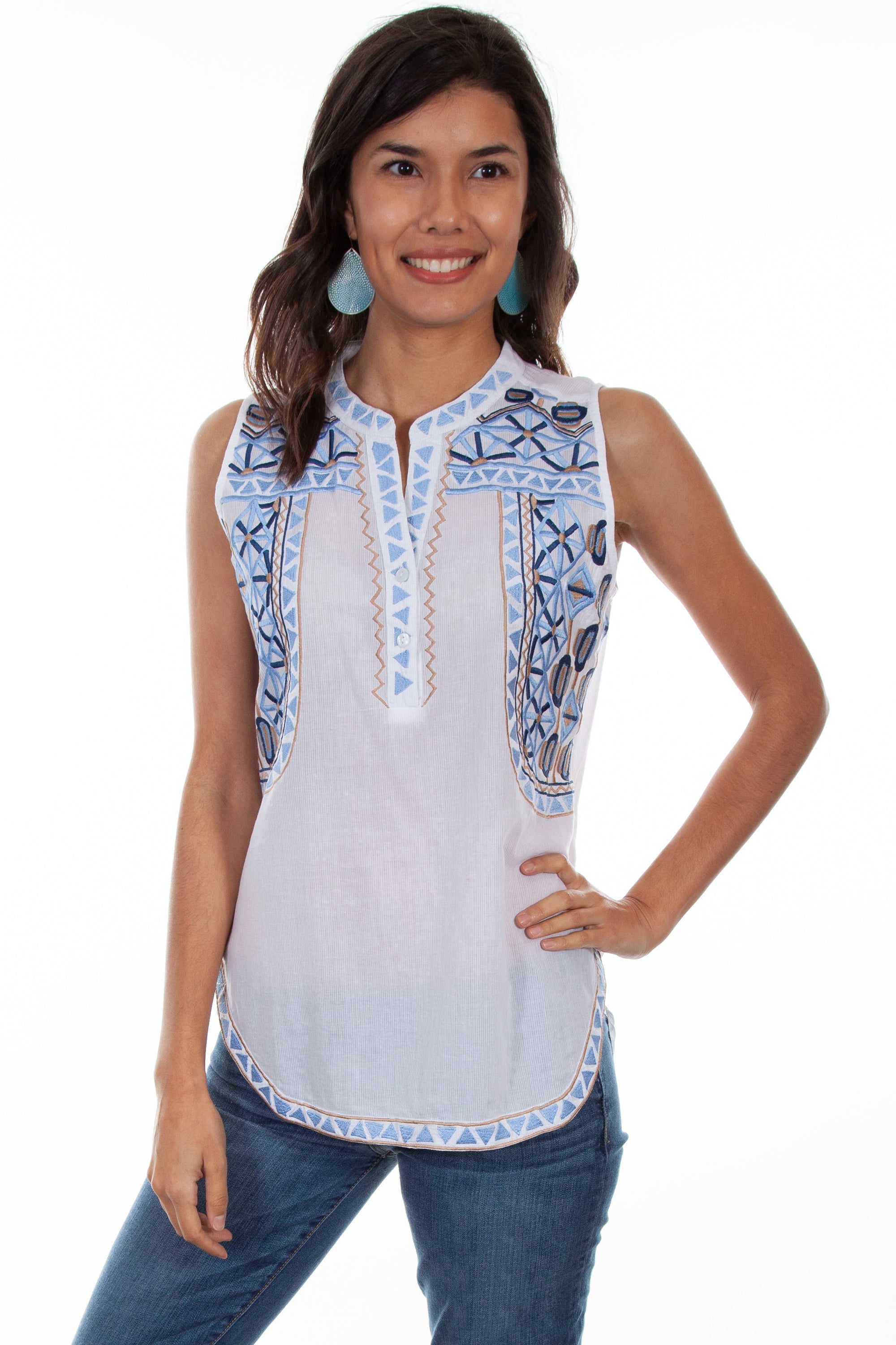 Slvless Split Neck Blouse W/emb. - HC604