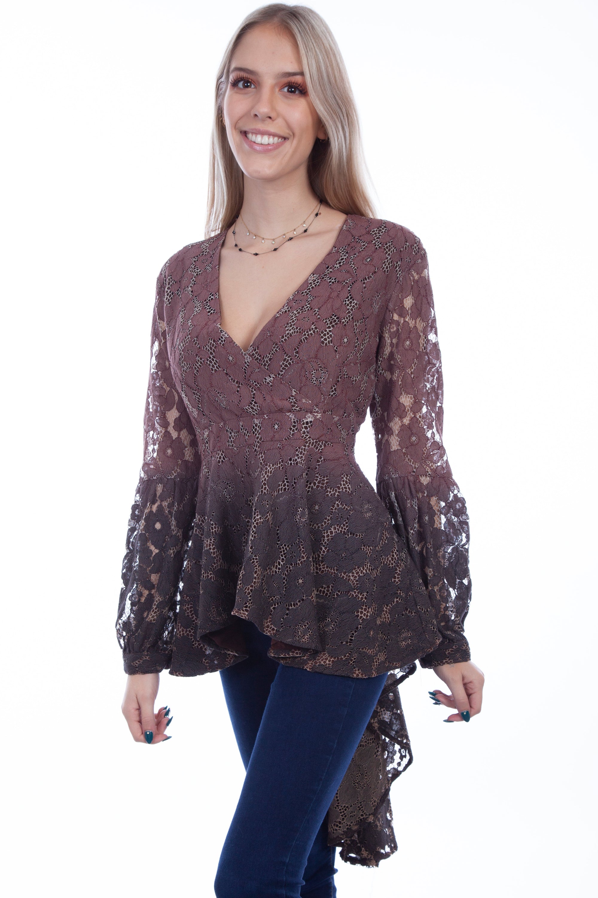 Hi/lo Surplice Top W/balloon Sleeves - HC613
