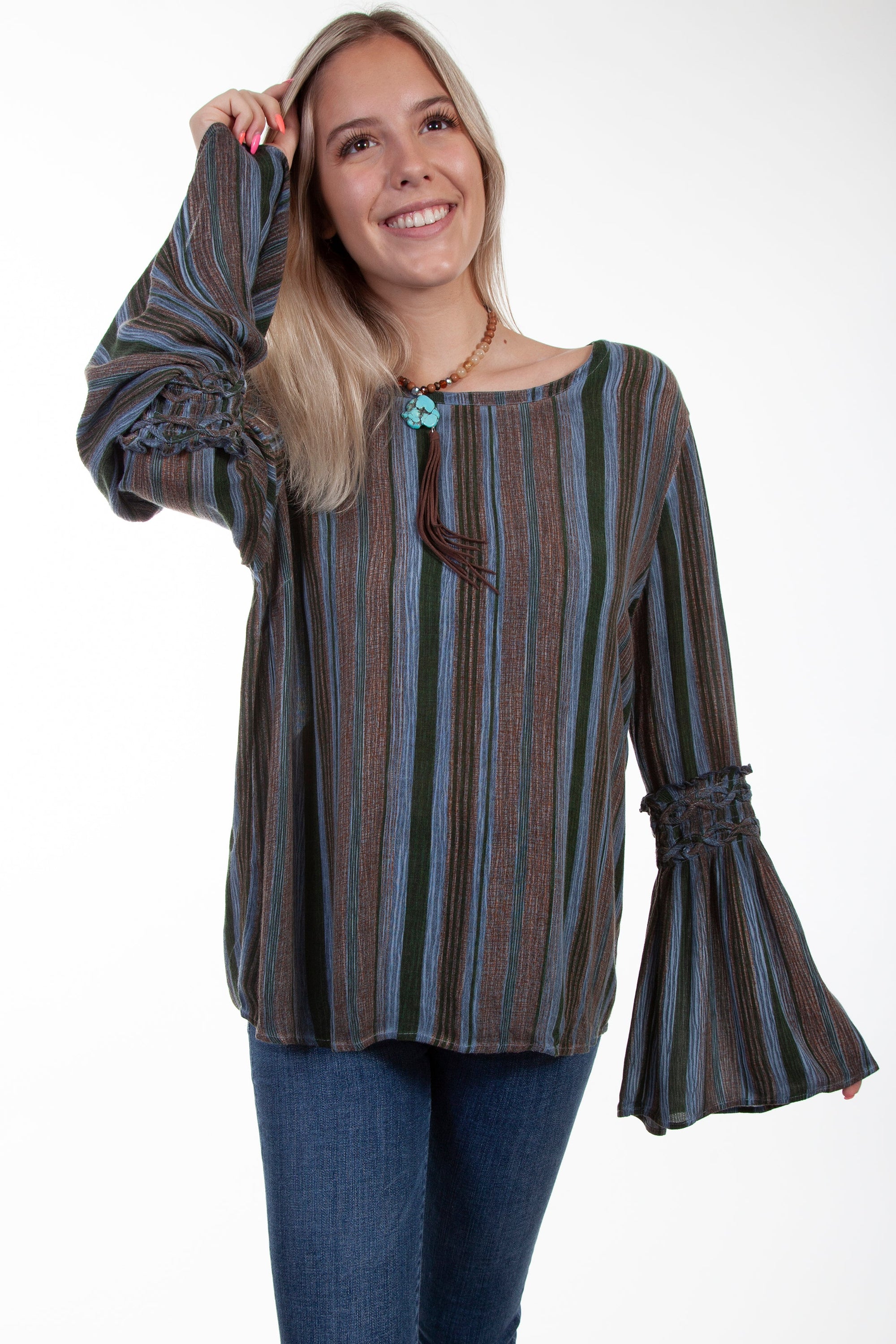 Braided Bell Slv Tie Back Blouse - HC615
