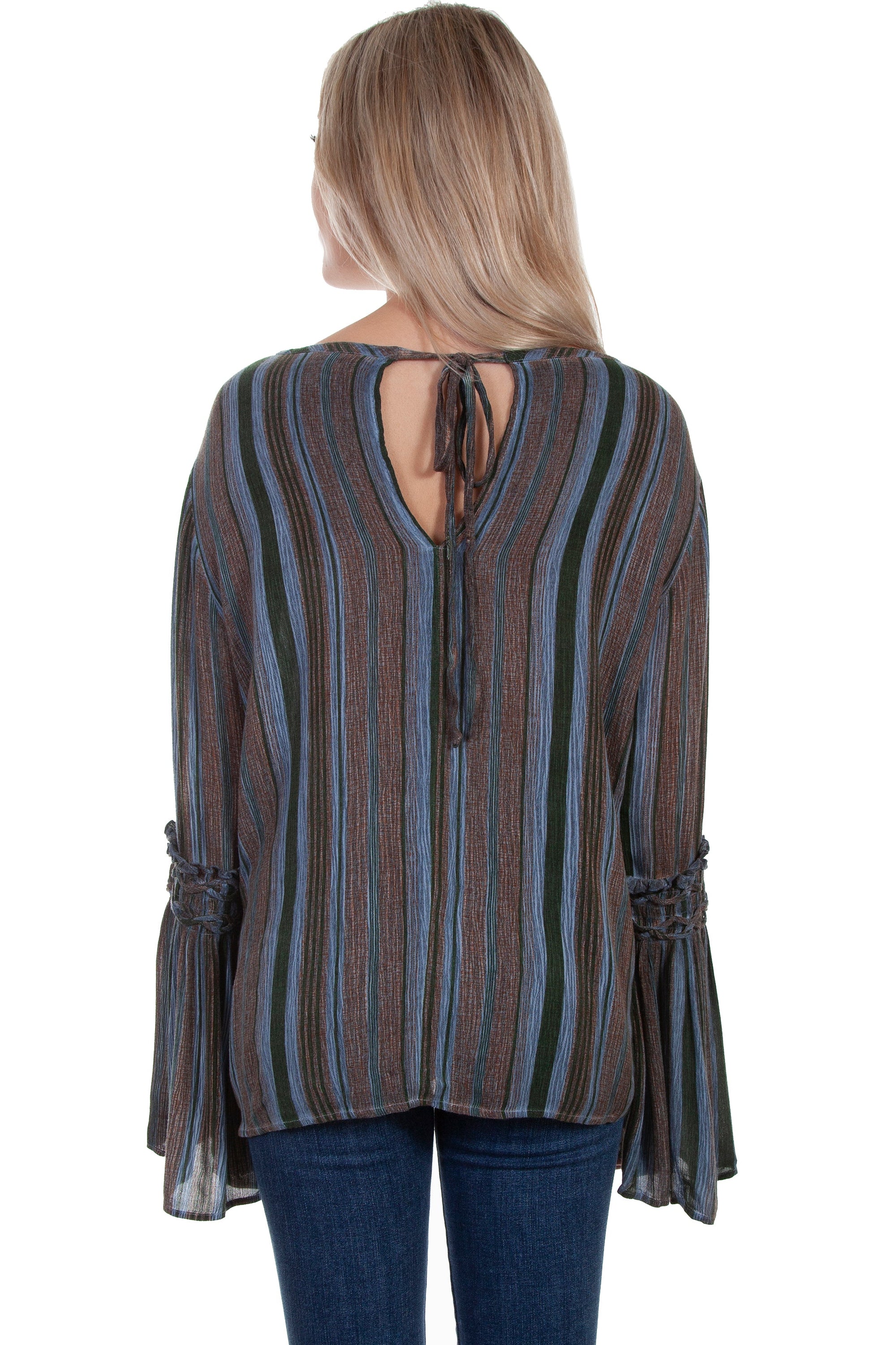 Braided Bell Slv Tie Back Blouse - HC615