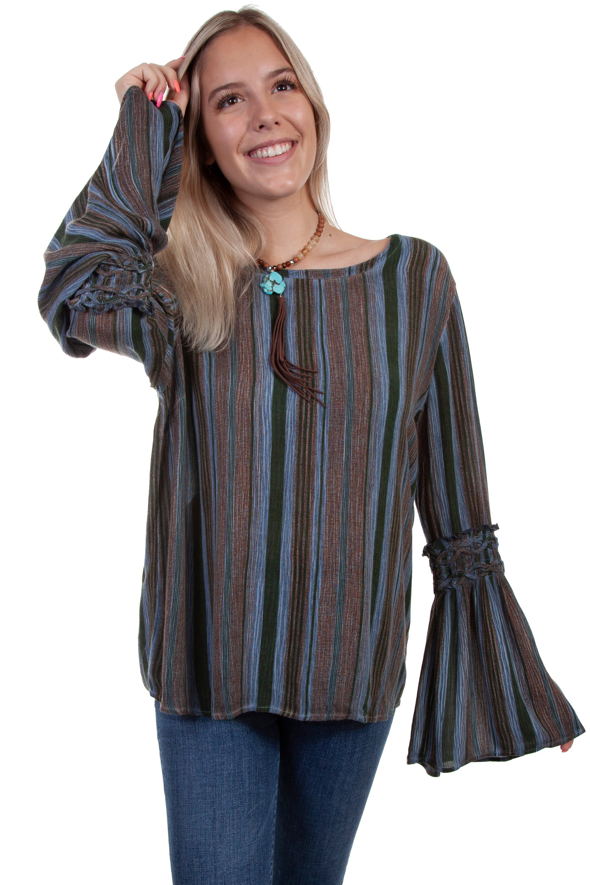 Braided Bell Slv Tie Back Blouse - HC615