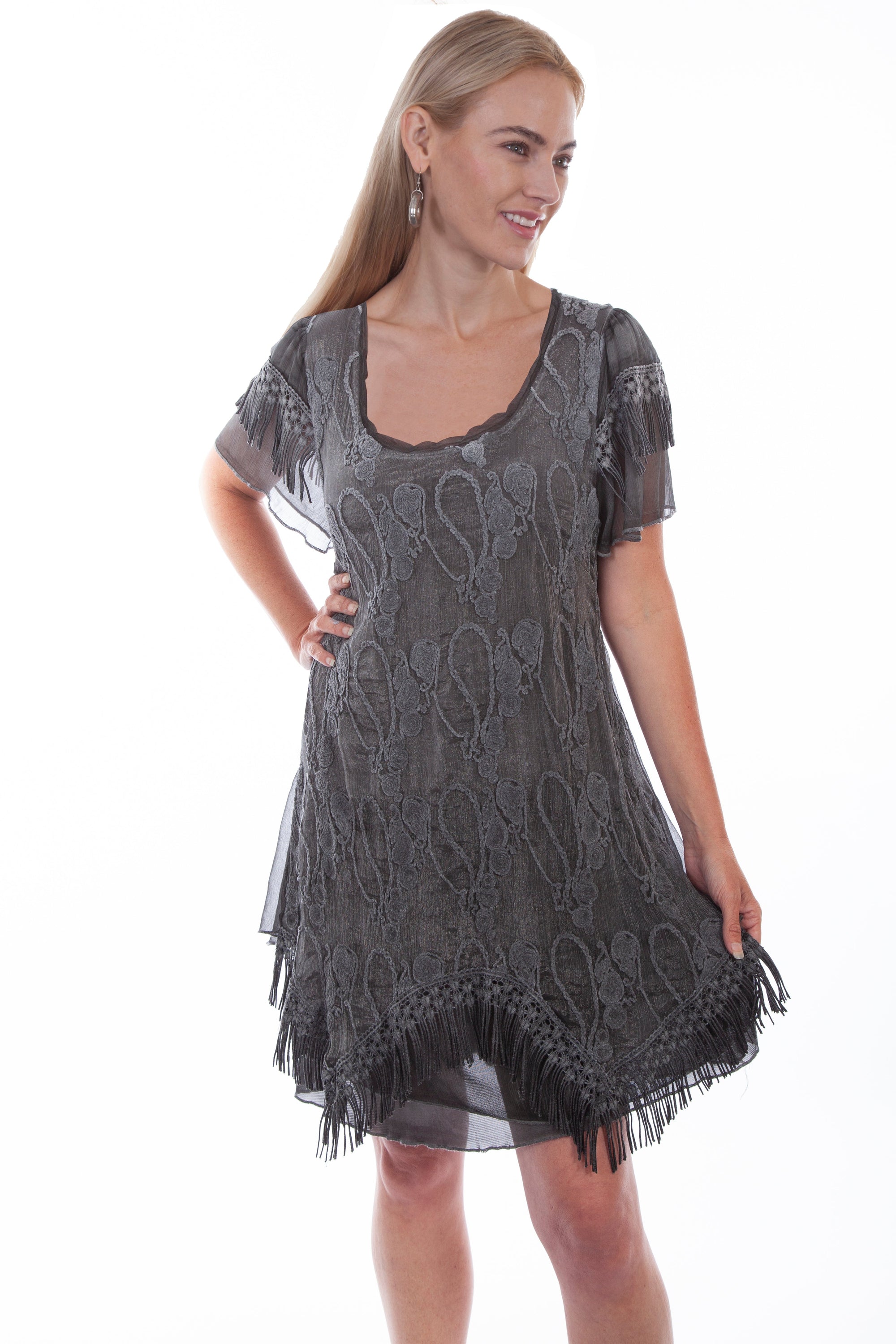 Layered Capsleeve Embellished Dress - HC637