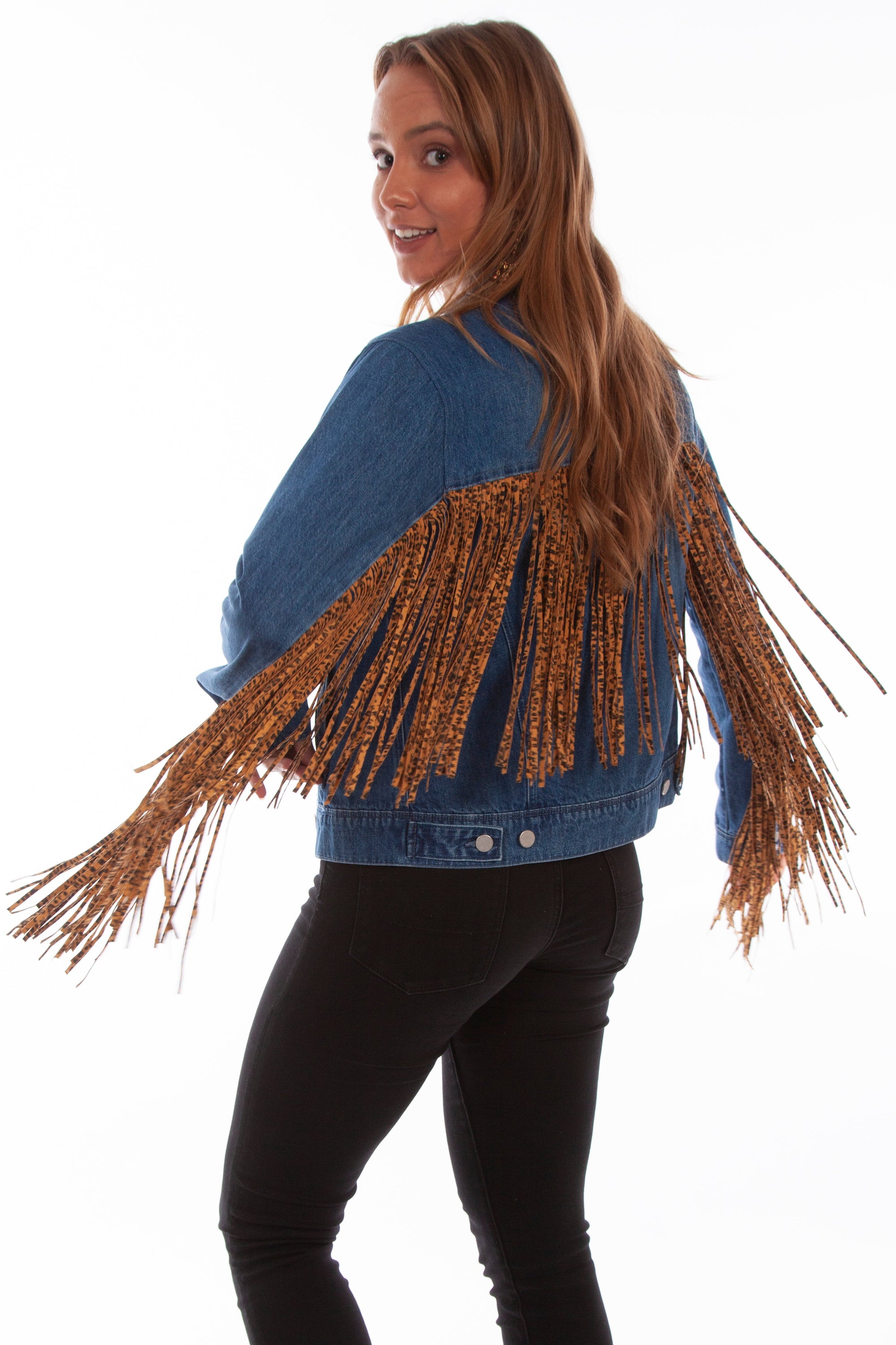 Denim Jacket W/leopard Fringe - HC647