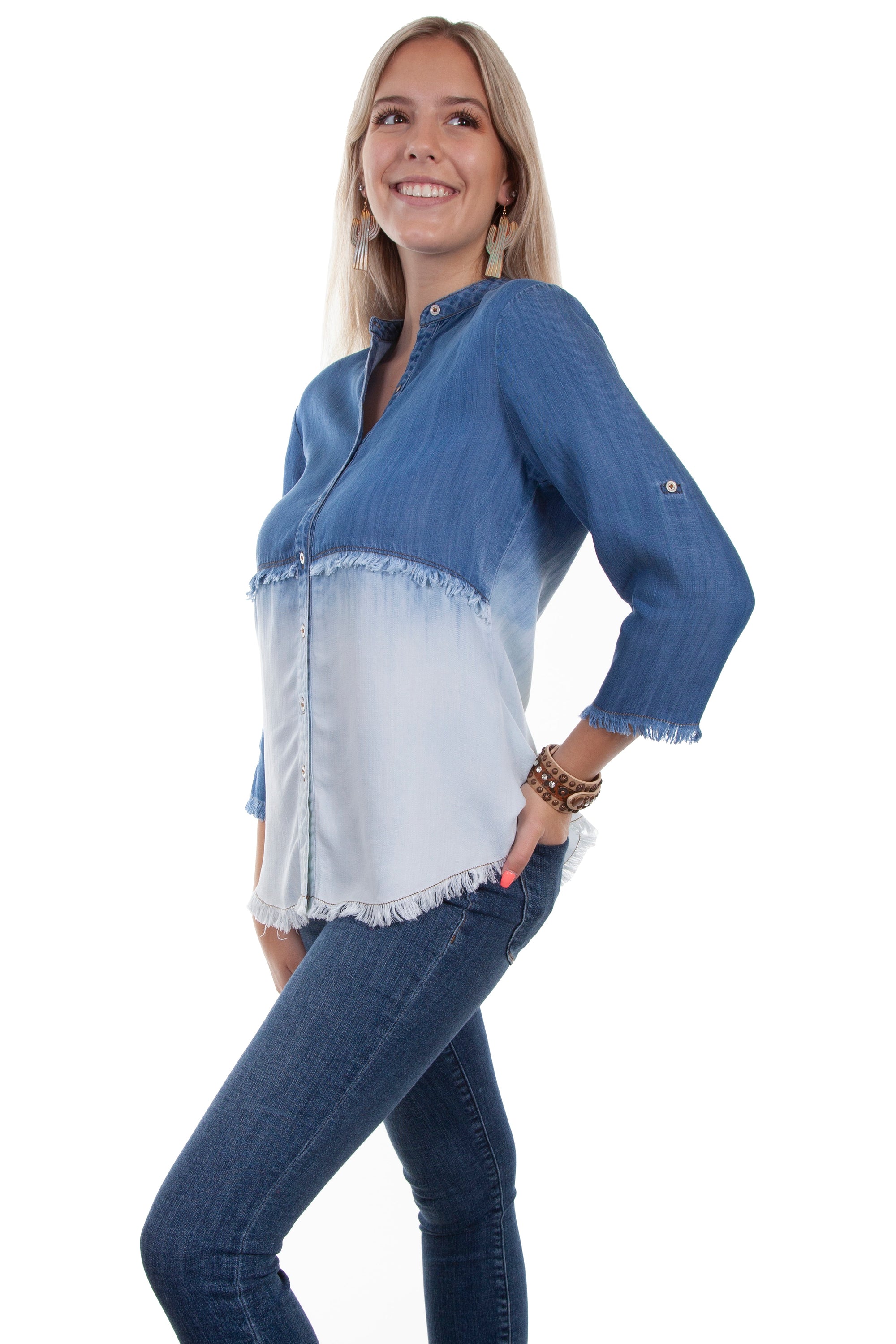 Dip Dye Button Down Blouse - HC651