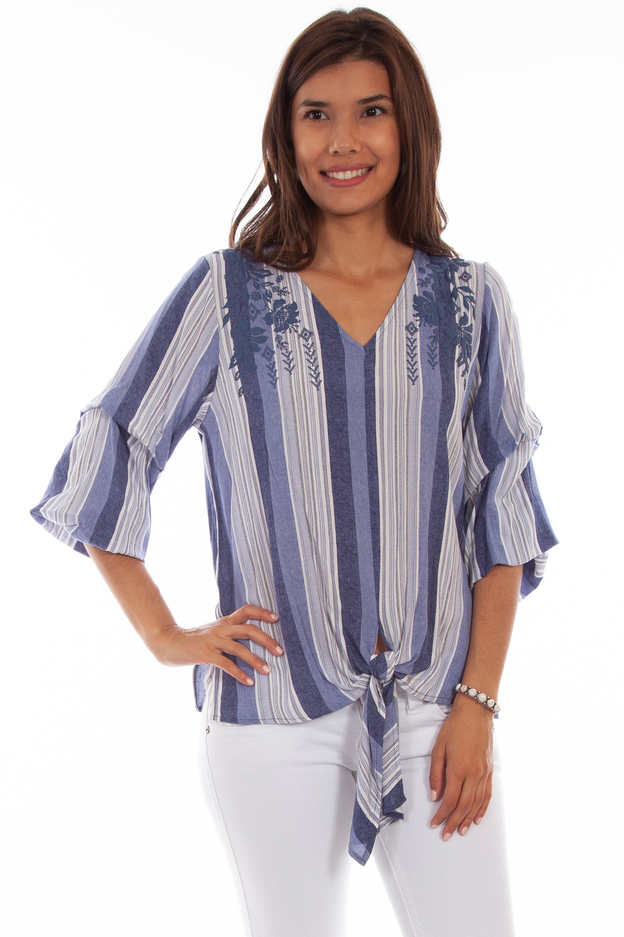 Tie Front Top W/puff Print - HC663