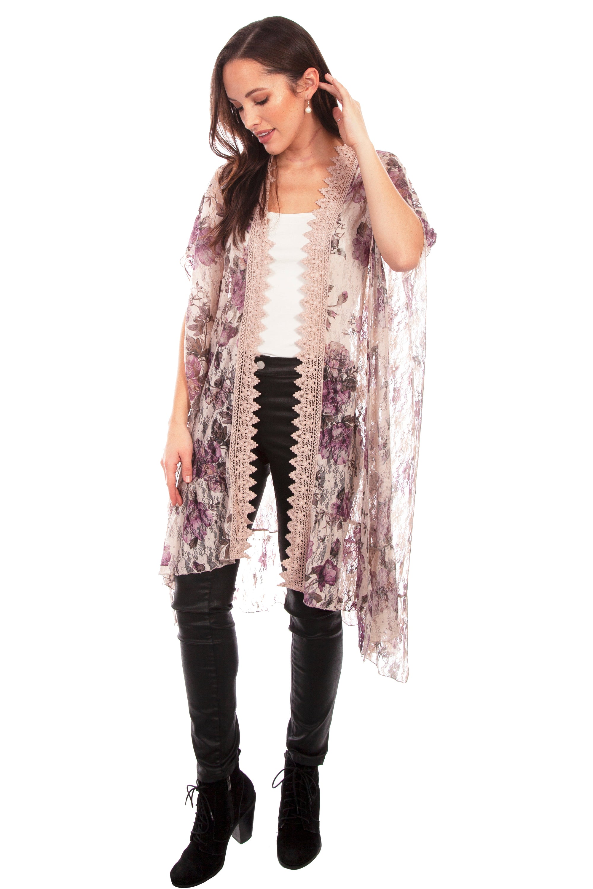 Printed Lace Crochet Trim Duster - HC669