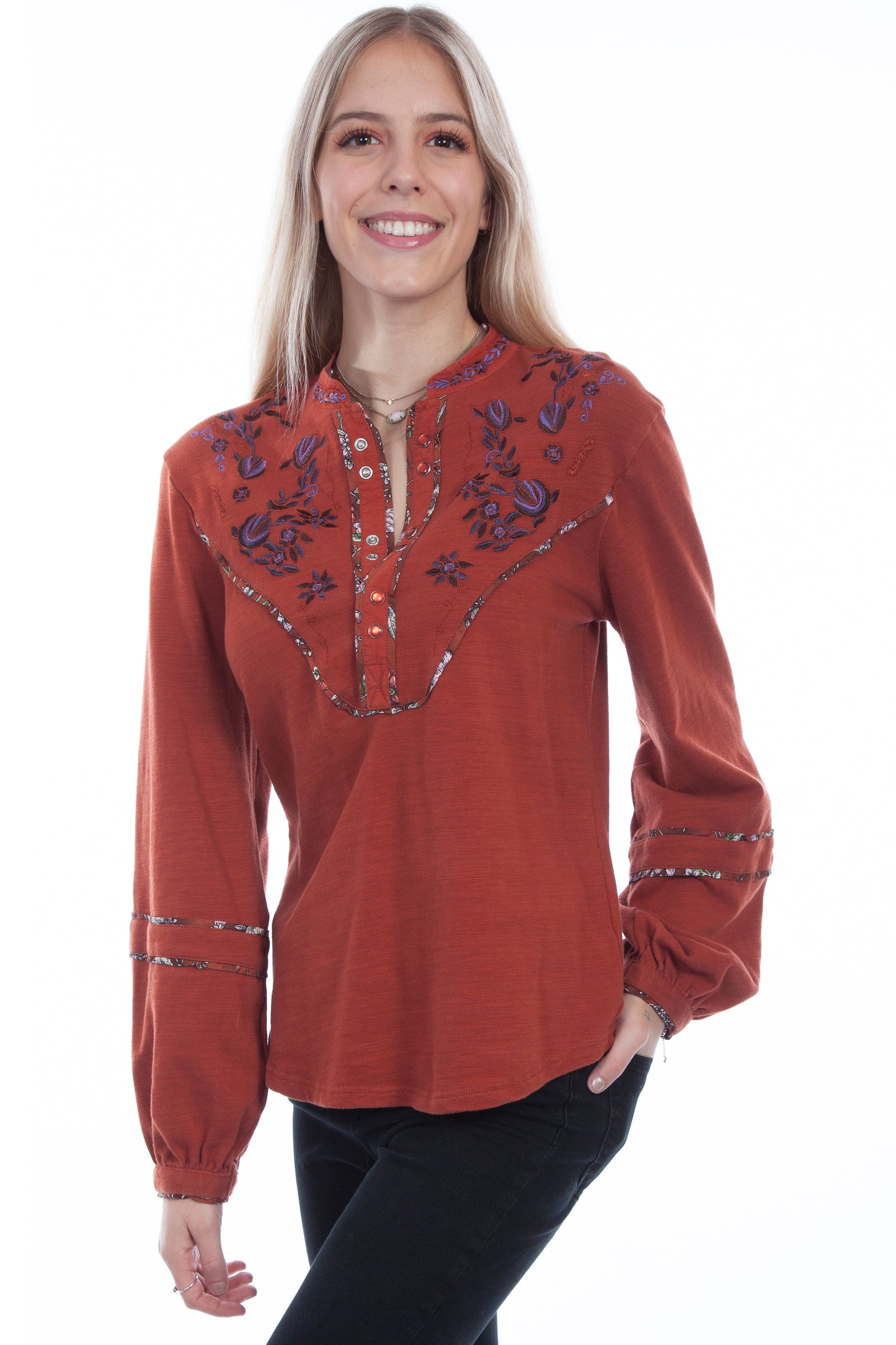 Embroidered Yoke L/s Blouse - HC682