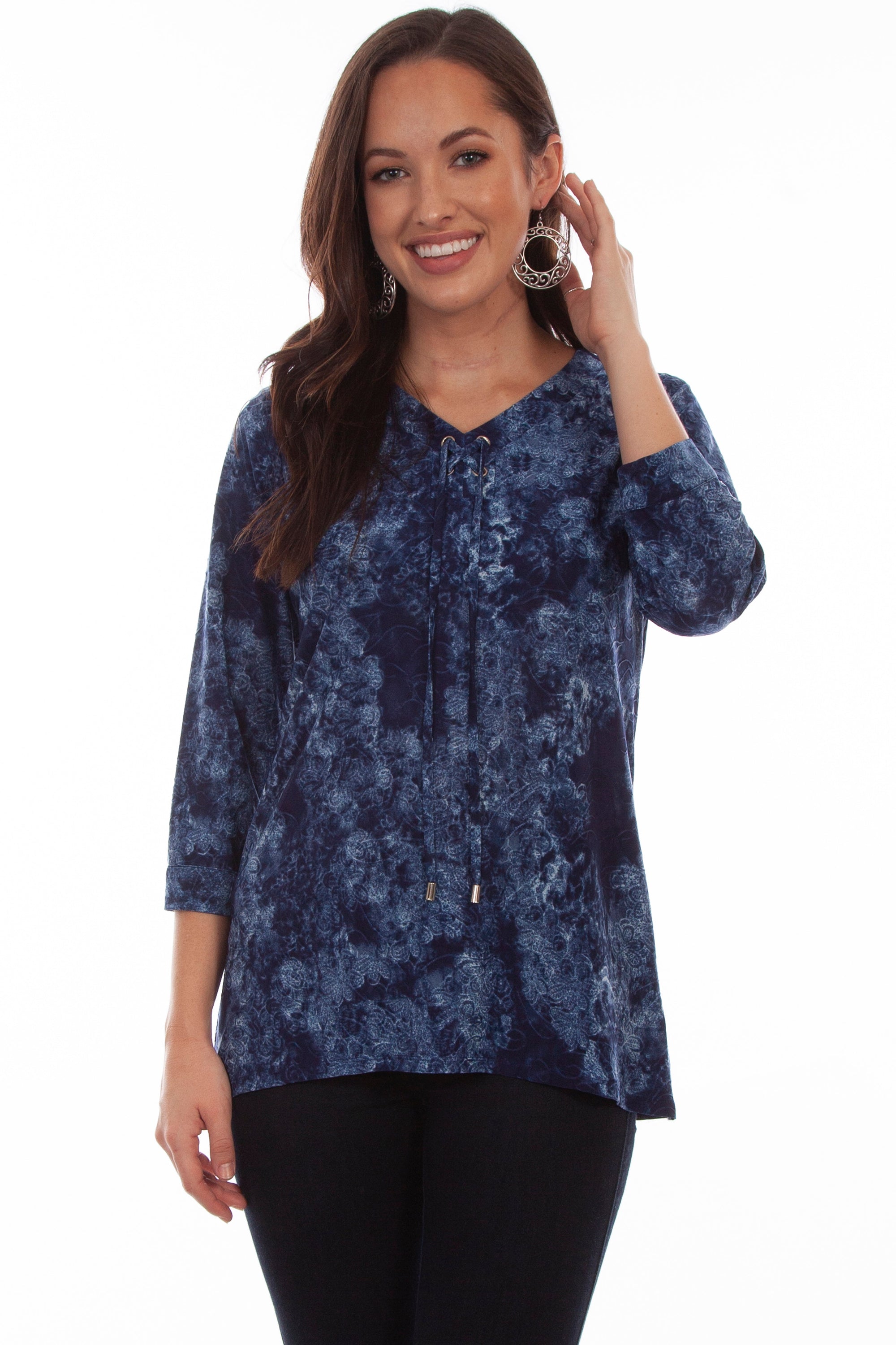 Criss Cross Tie Neck Hi/lo Blouse - HC691