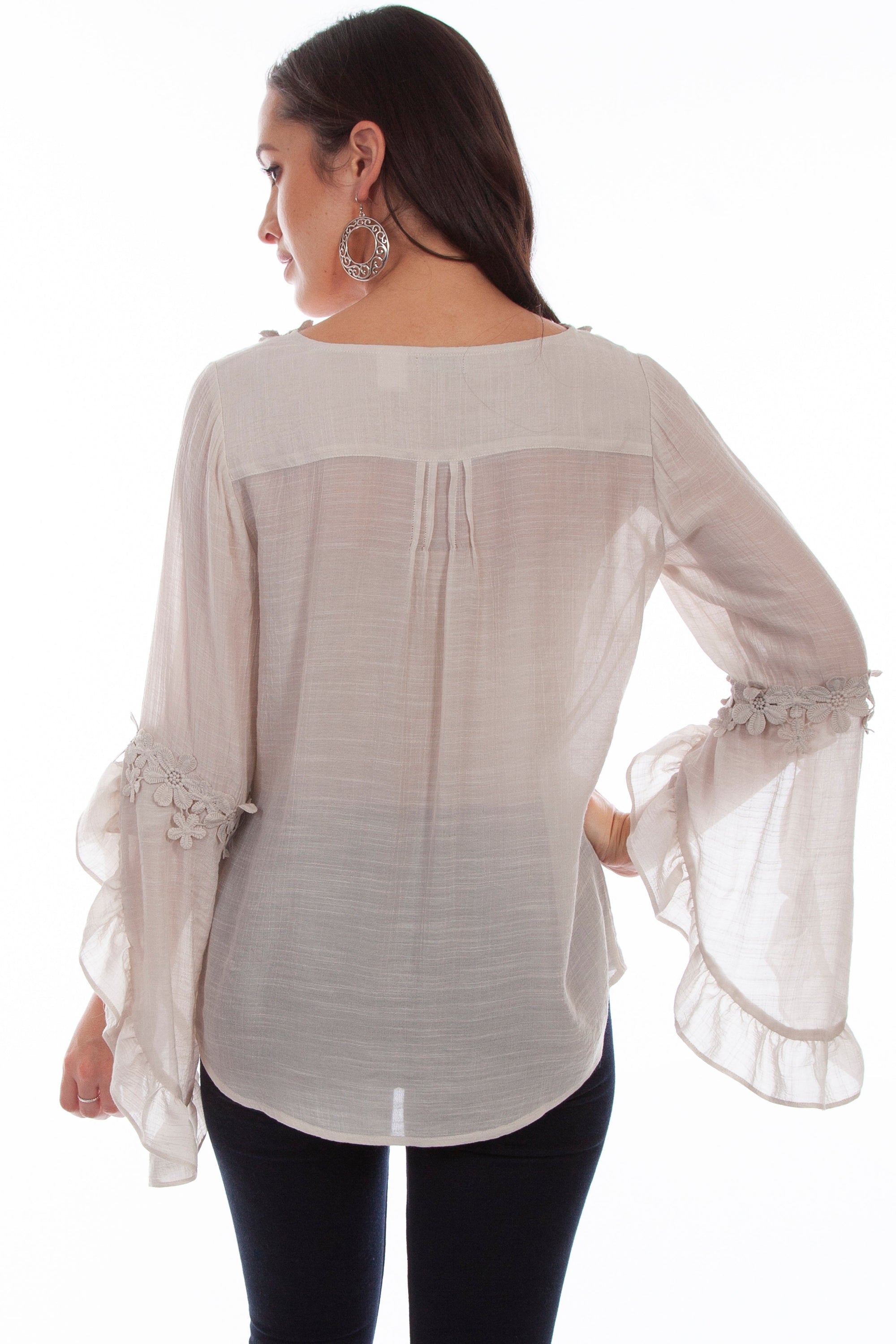 Raglan Floral Crochet Detail Blouse - HC692