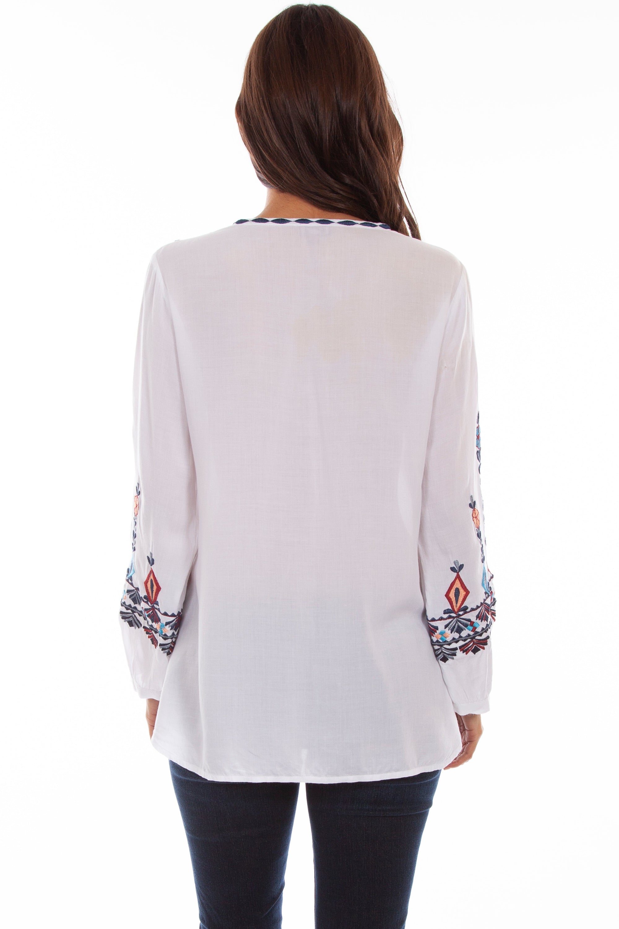 V-neck W/ties Emb. Blouse - HC696