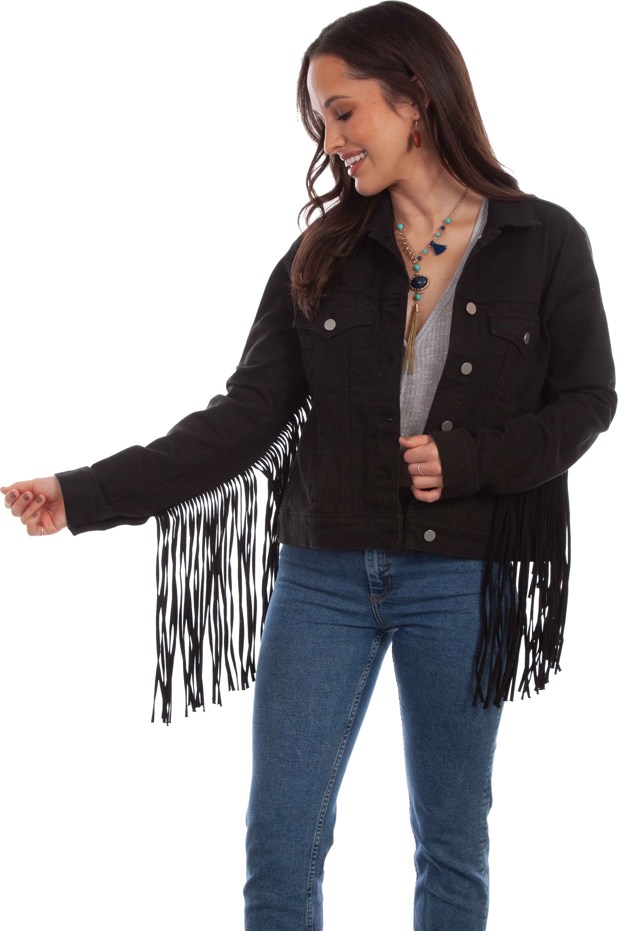 Denim Jacket W/denim Fringe - HC711