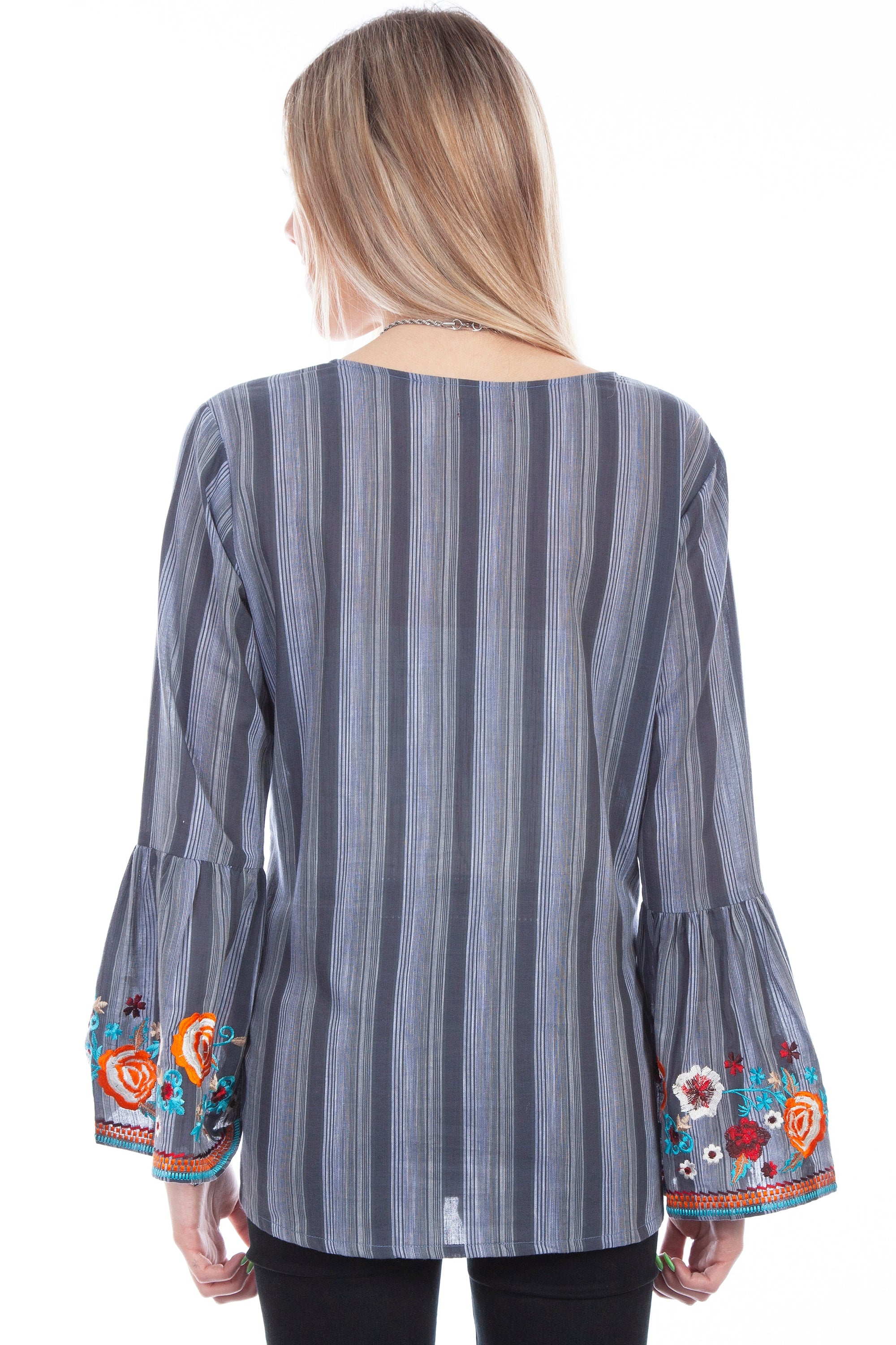 Y/d Stripe Blouse W/embroidery - HC725