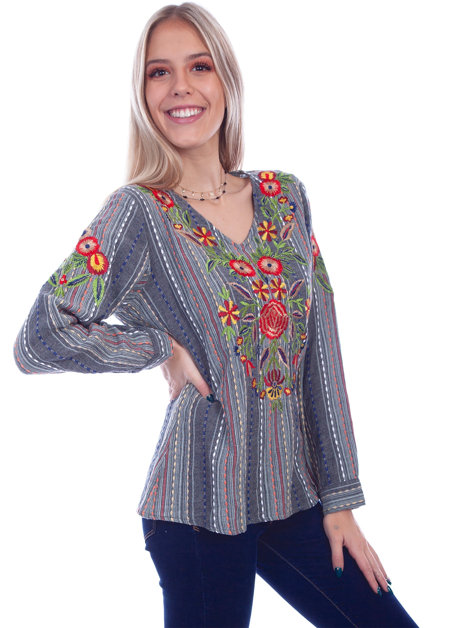 Emb Striped Blouse - HC731