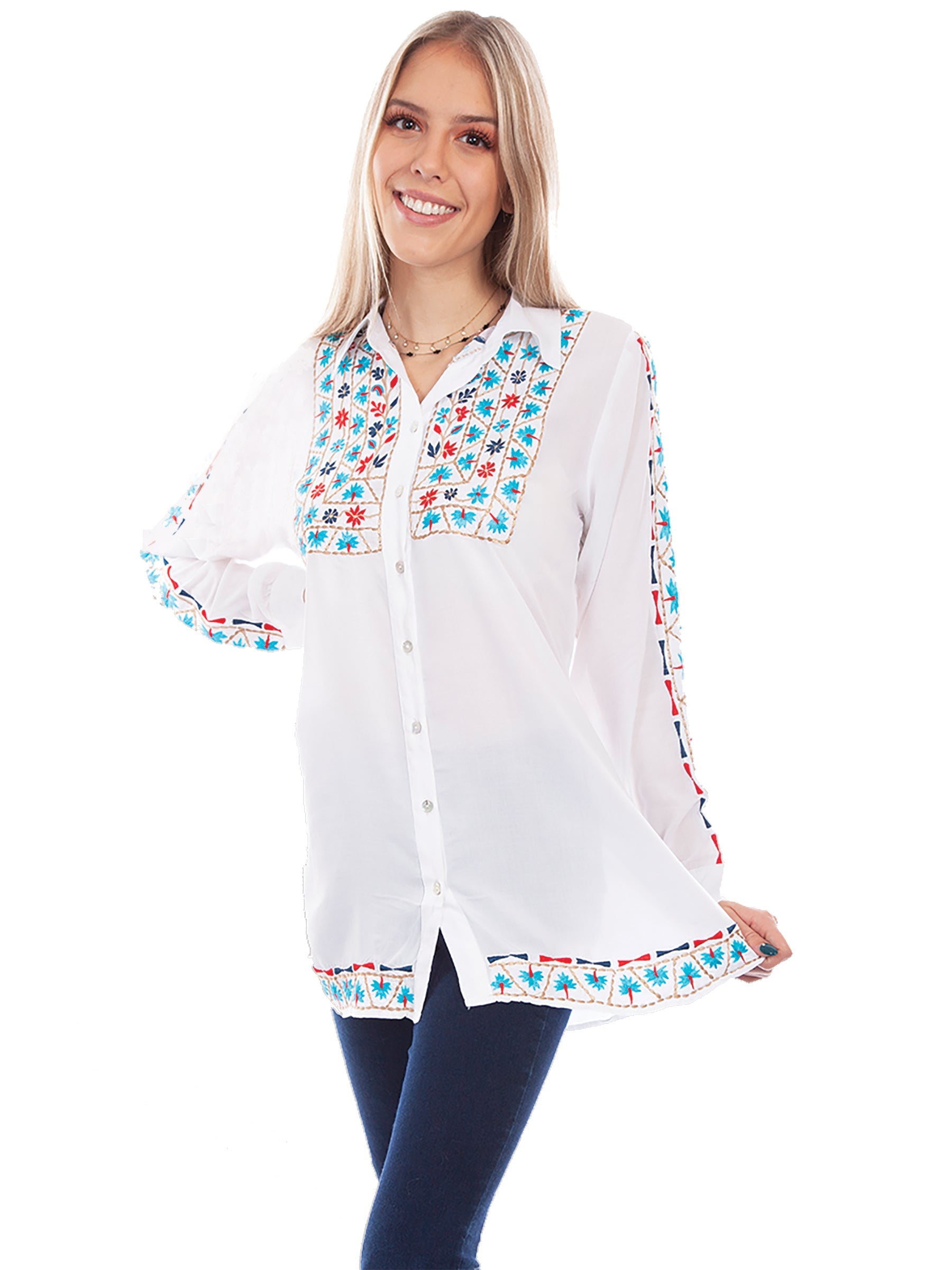 Button Front Emb. Tunic - HC732