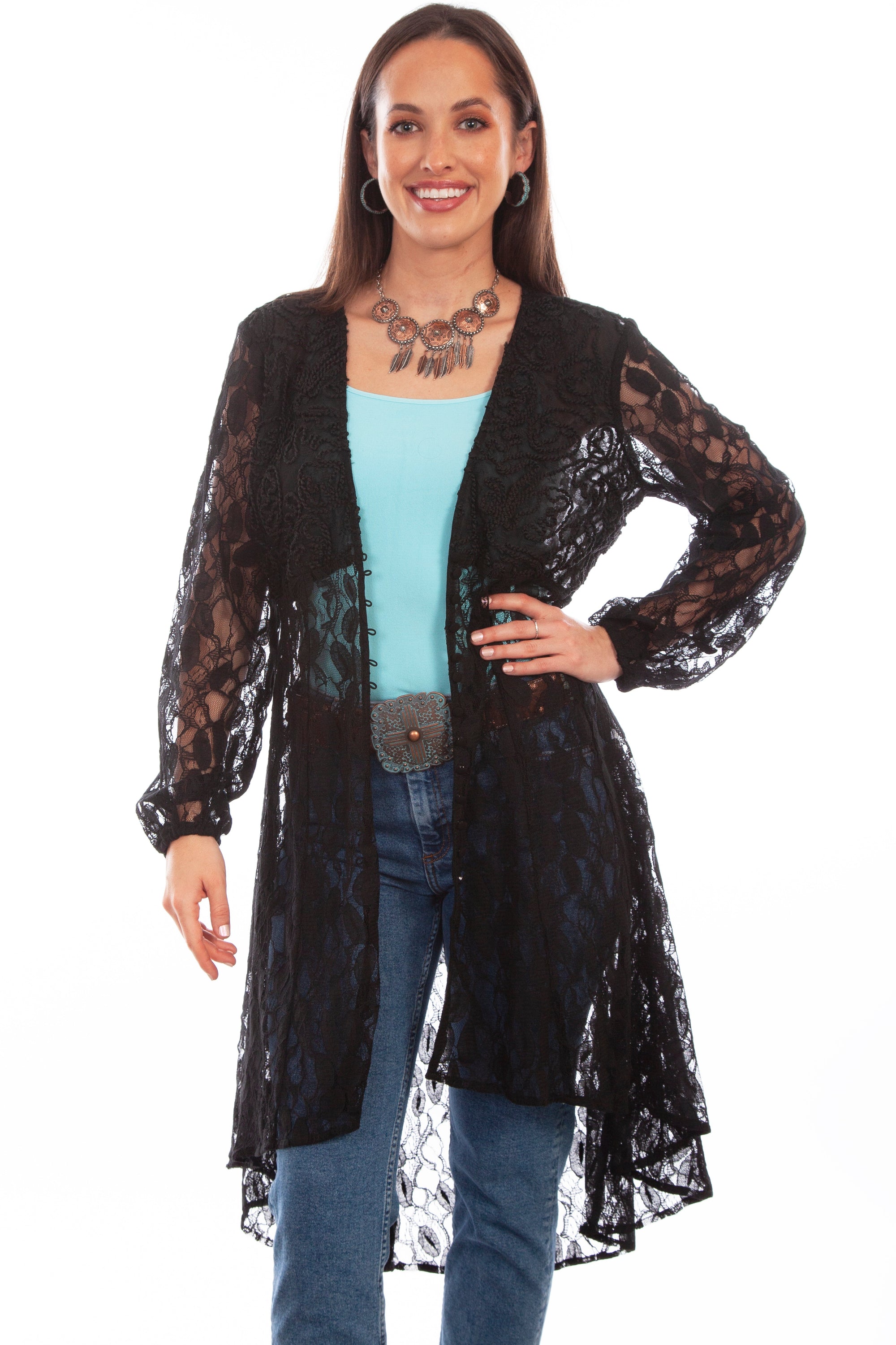 Lace Overlay Duster W/emb Bust - HC736