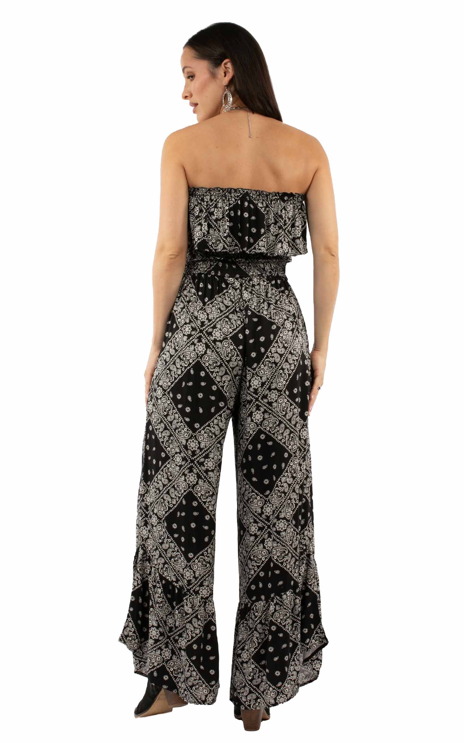 Bandana Print Jumpsuit Ruffle Top - HC744