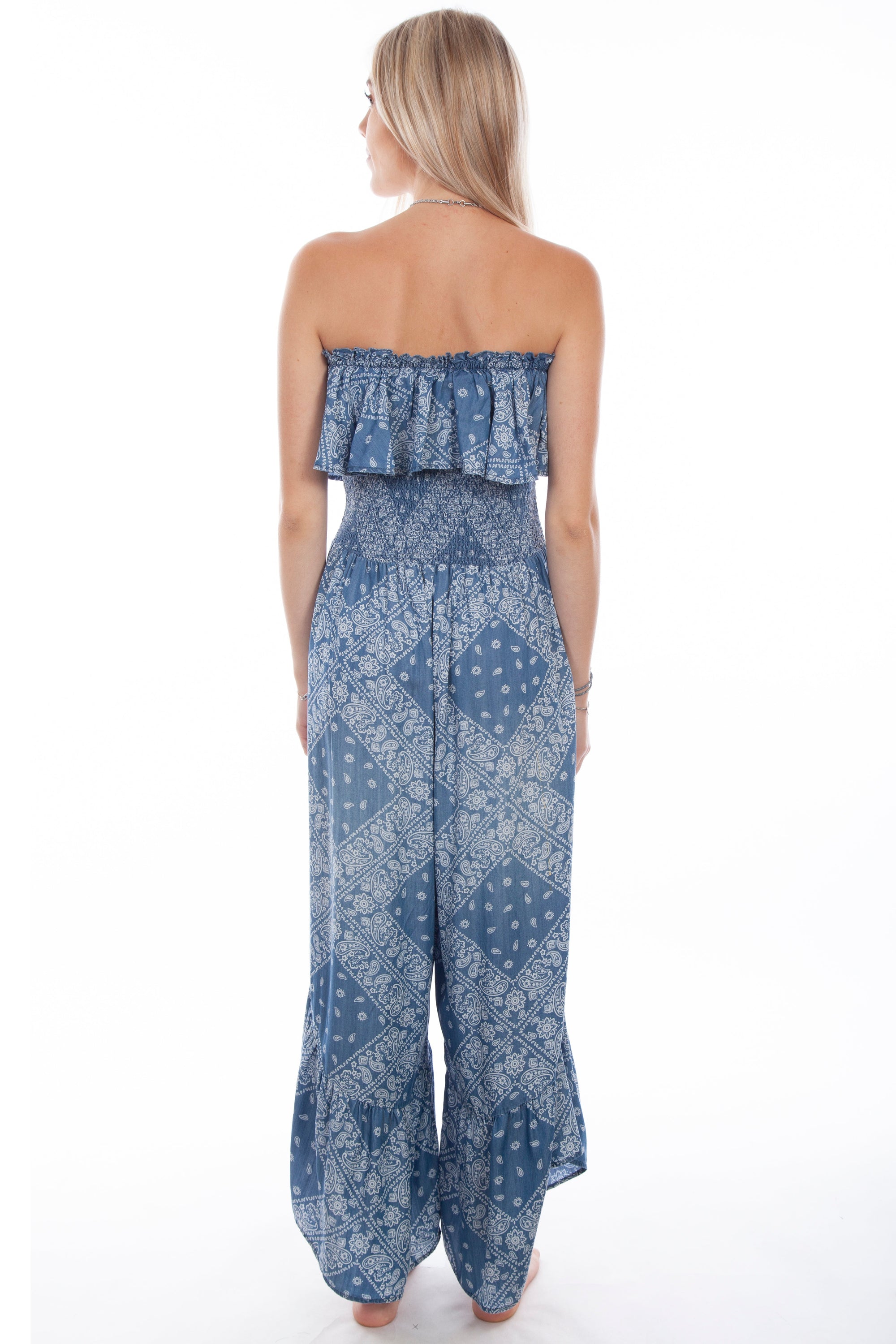 Bandana Print Jumpsuit Ruffle Top - HC744