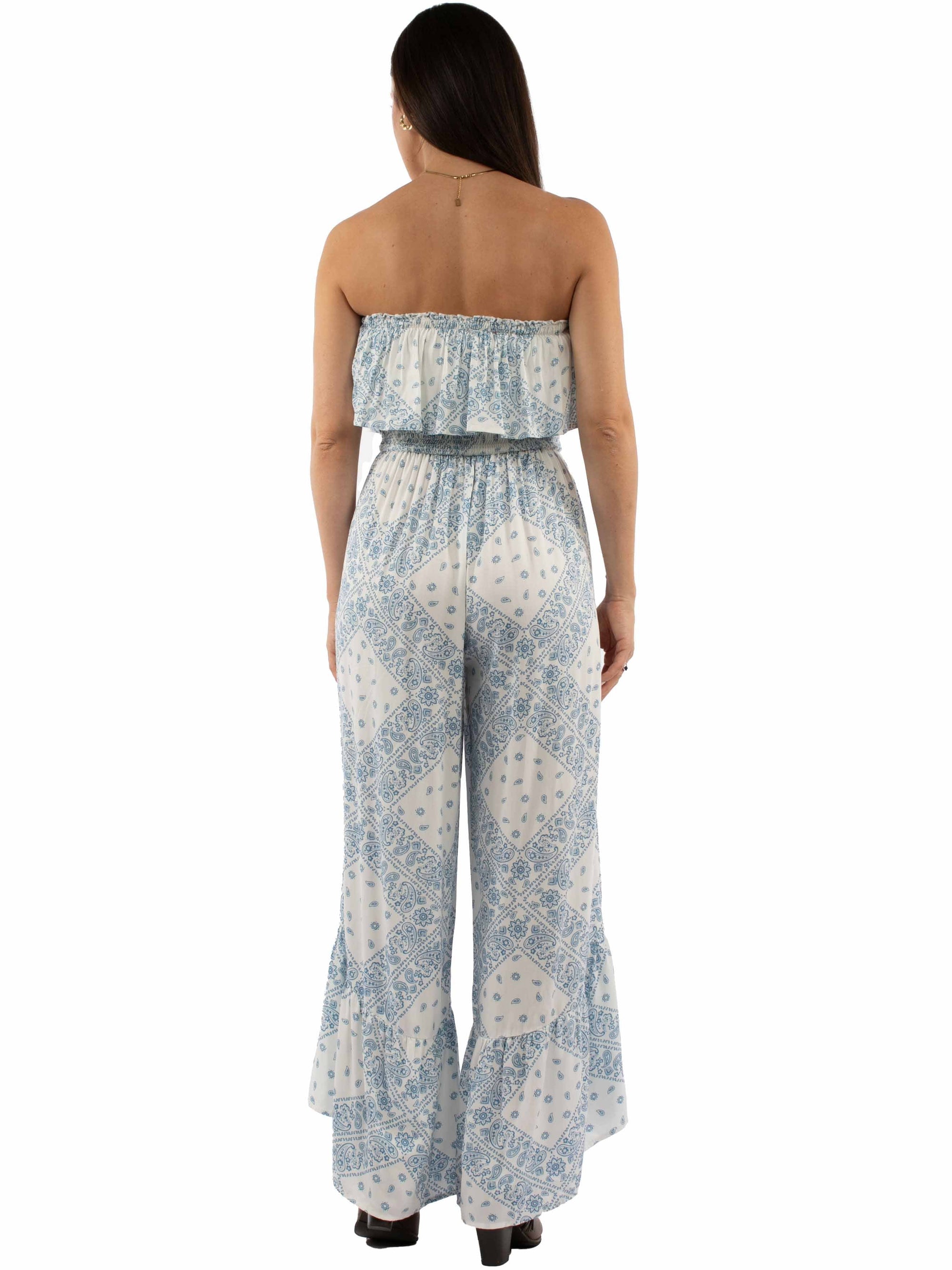 Bandana Print Jumpsuit Ruffle Top - HC744