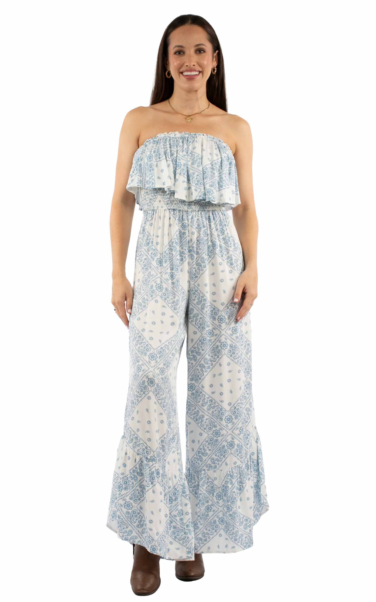 Bandana Print Jumpsuit Ruffle Top - HC744