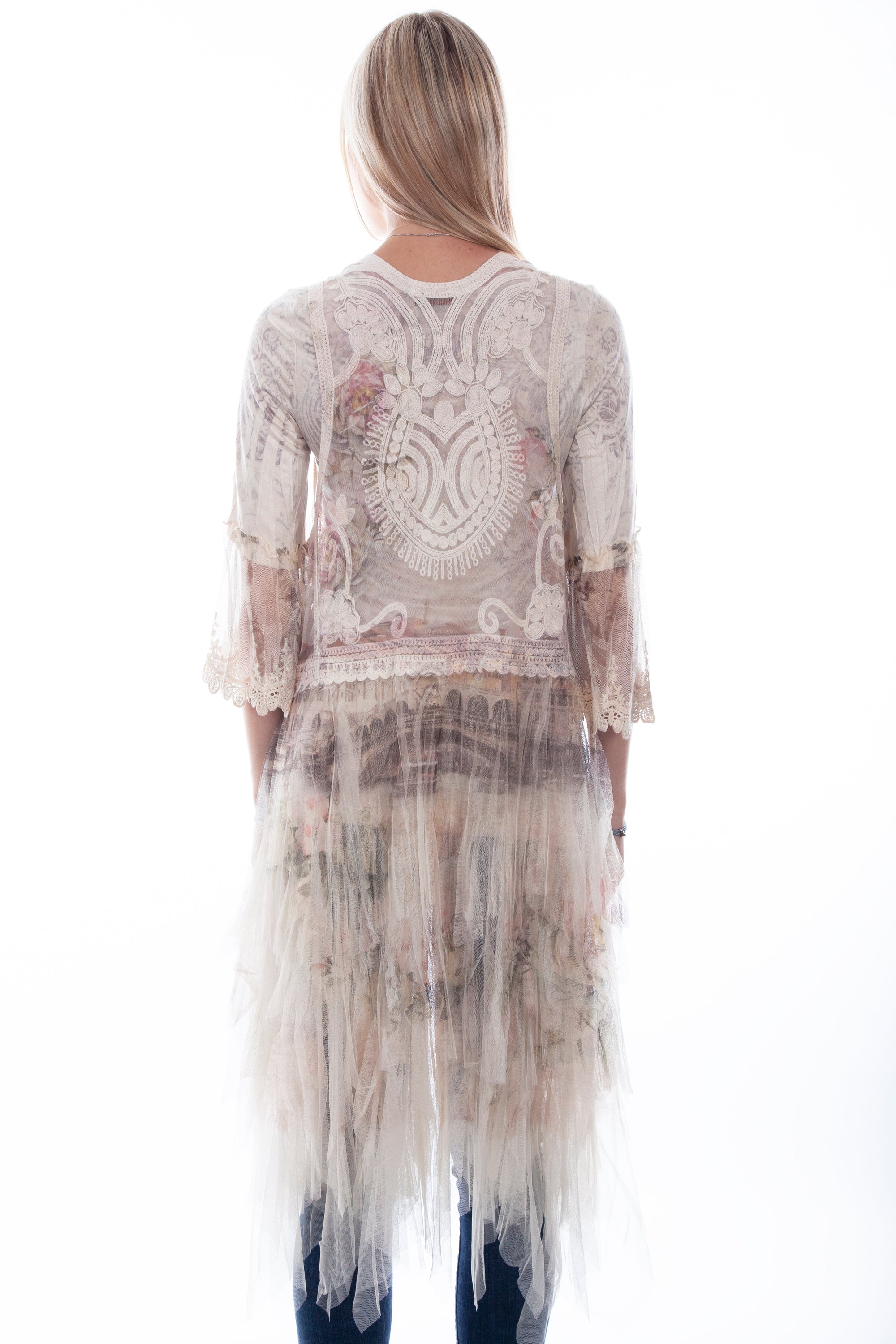 Printed Emb Tulle Layered Duster - HC755