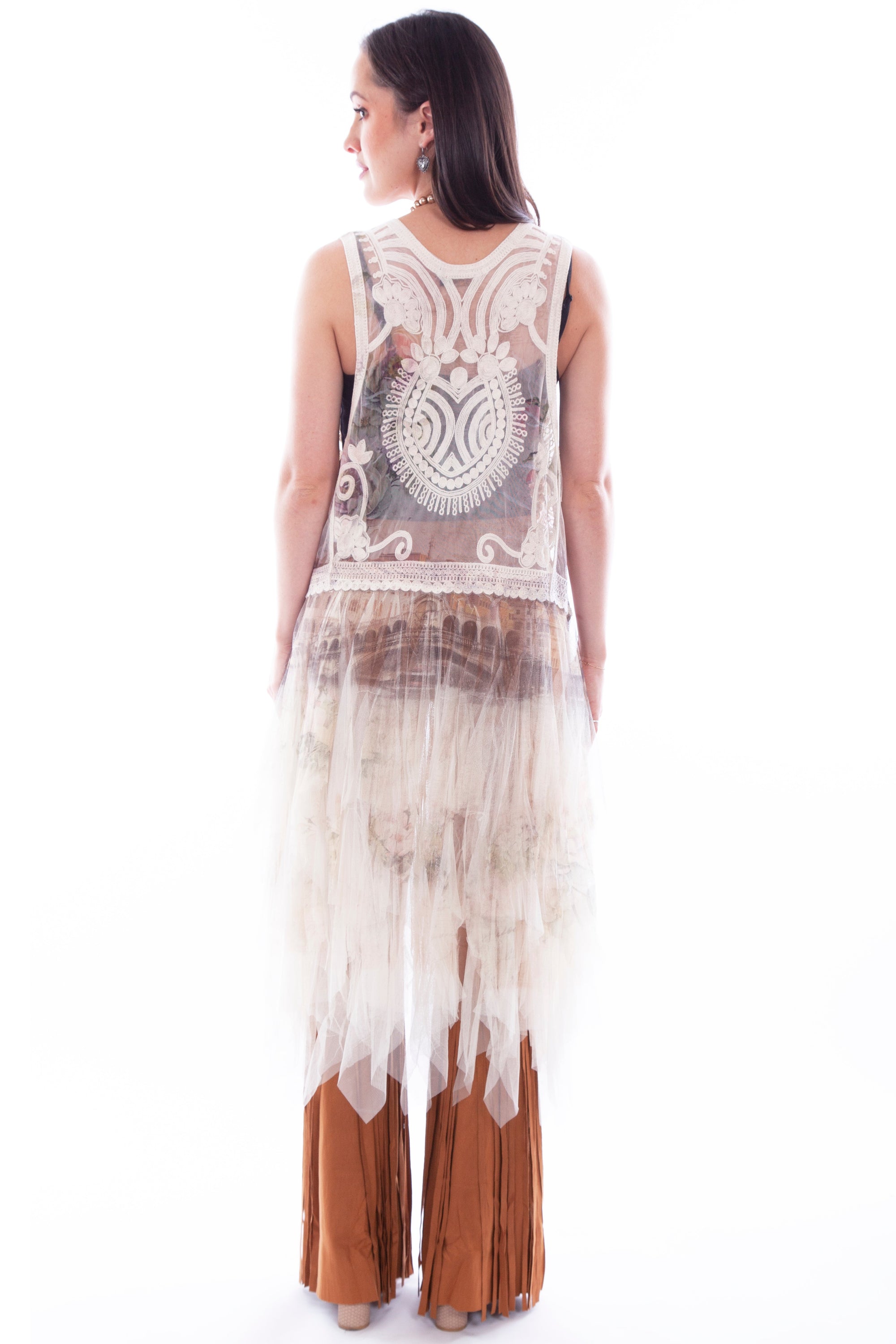 Printed Emb Tulle Layered Duster - HC755