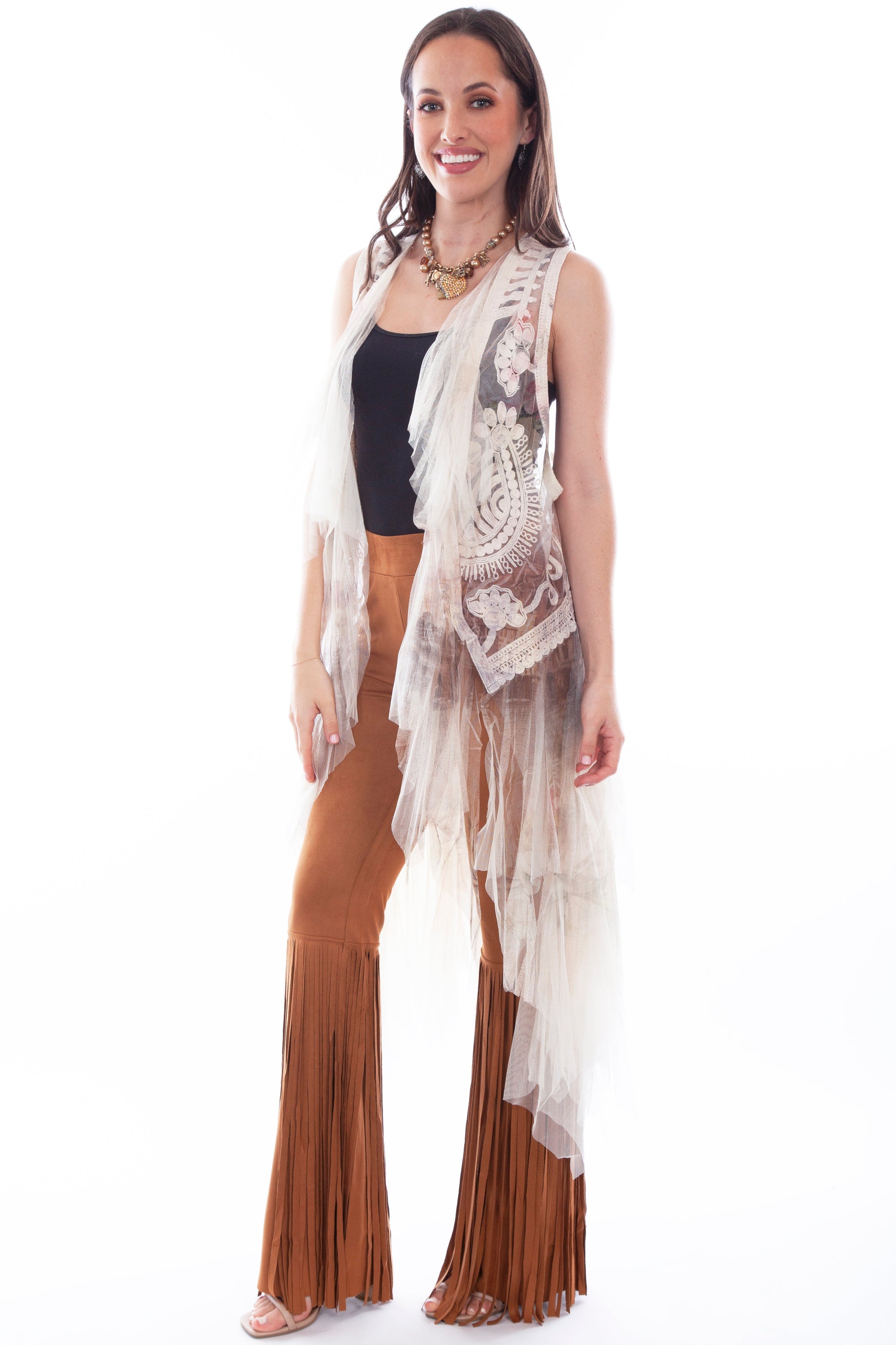 Printed Emb Tulle Layered Duster - HC755