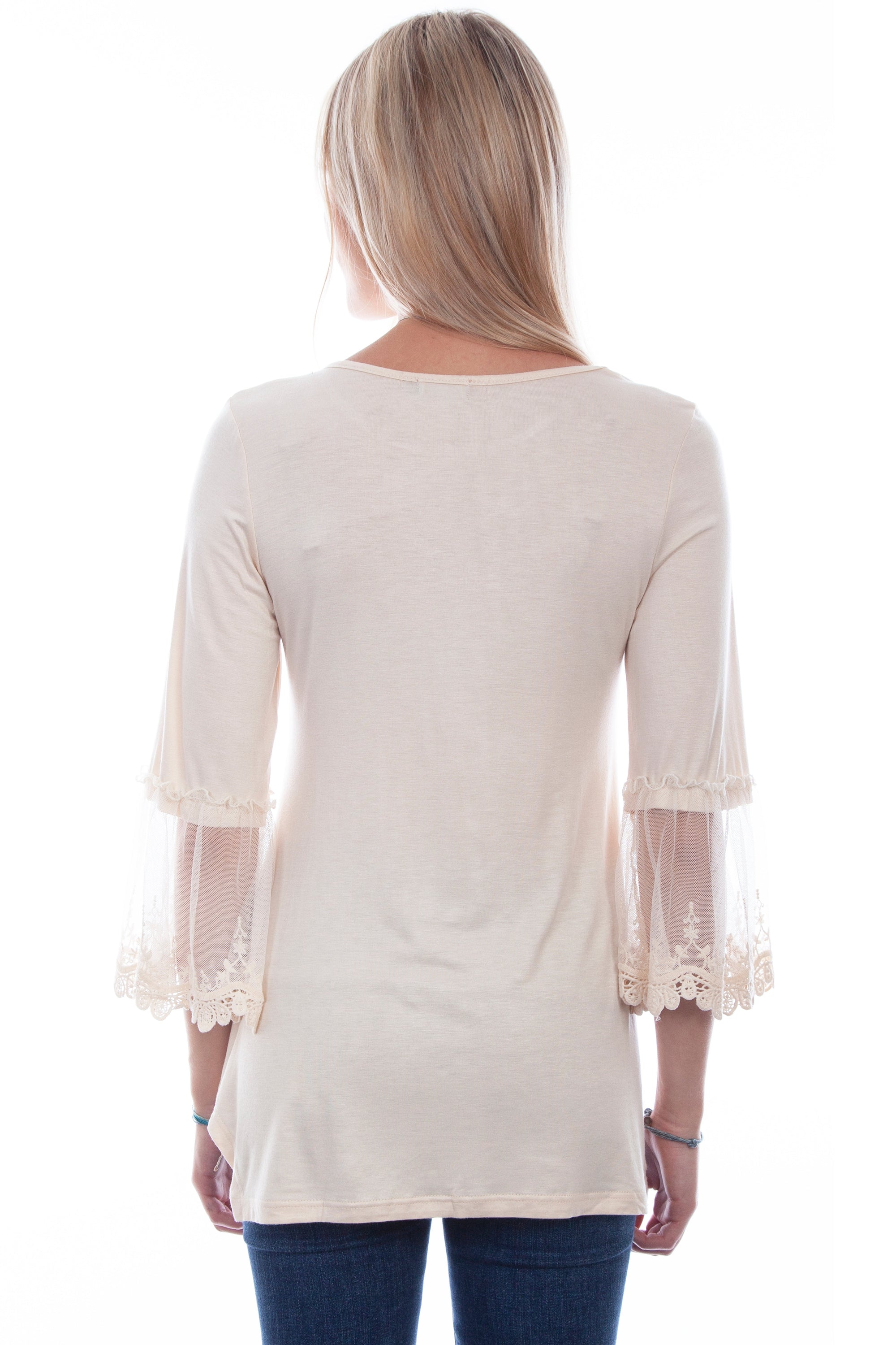 Solid Top W/tulle Crochet Sleeves - HC757