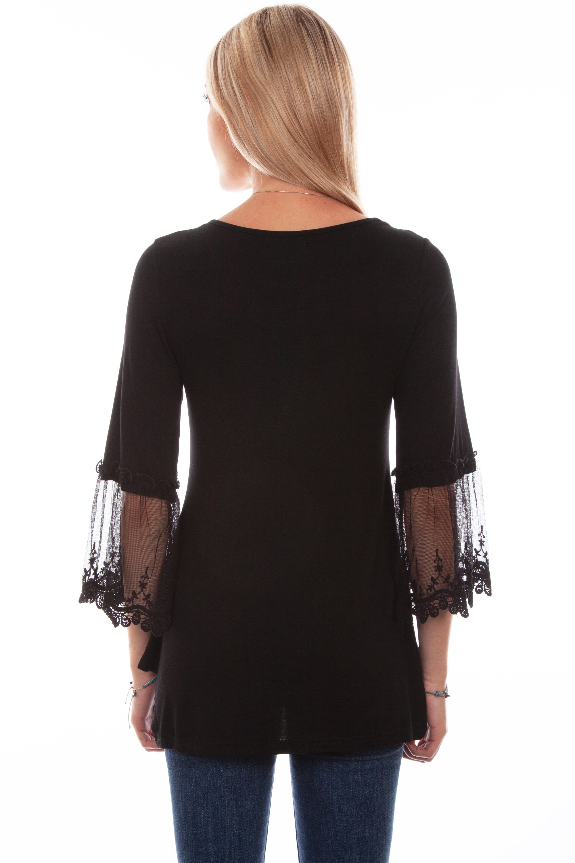 Solid Top W/tulle Crochet Sleeves - HC757