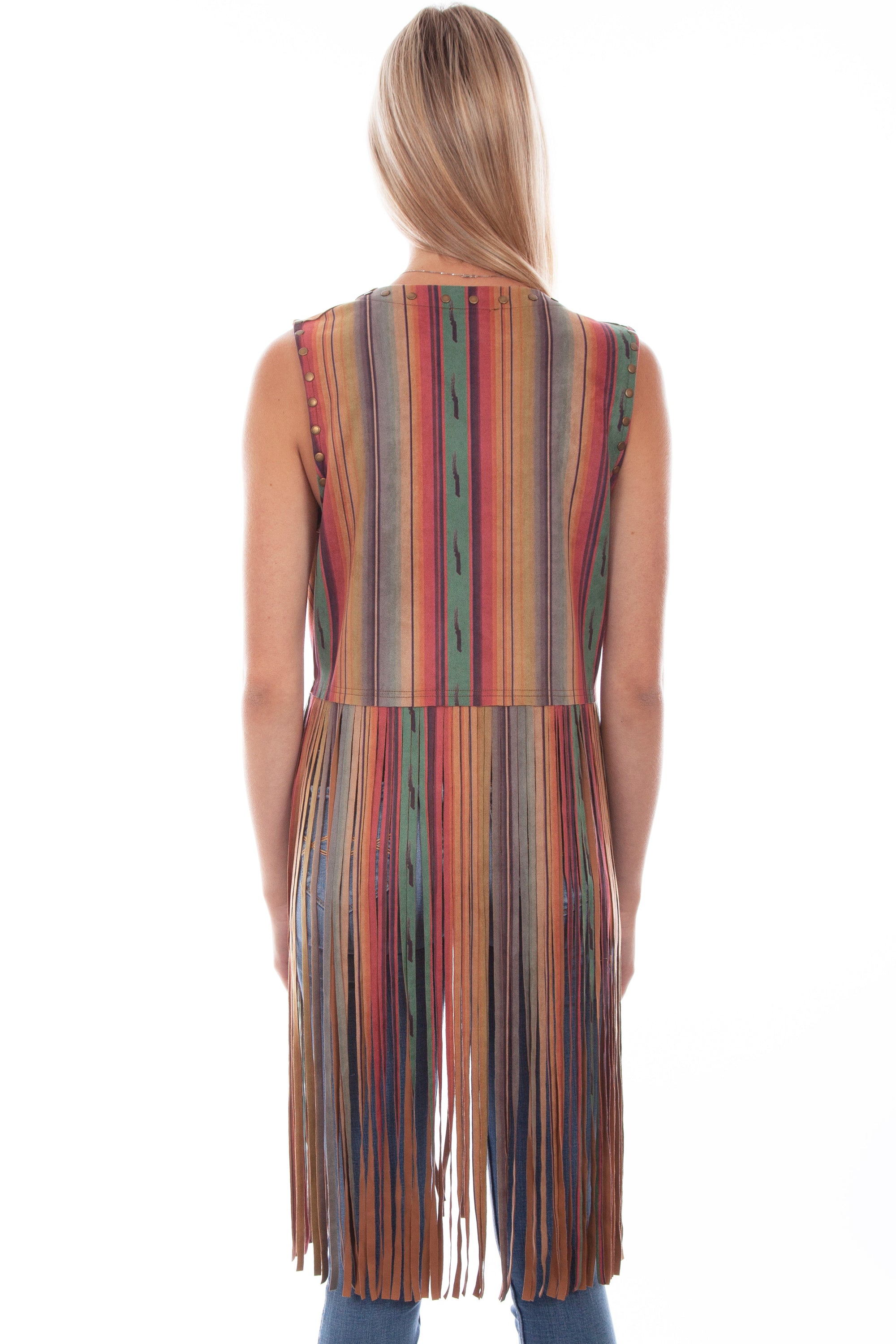 Microfiber Serape Print Fringe Vest - HC764