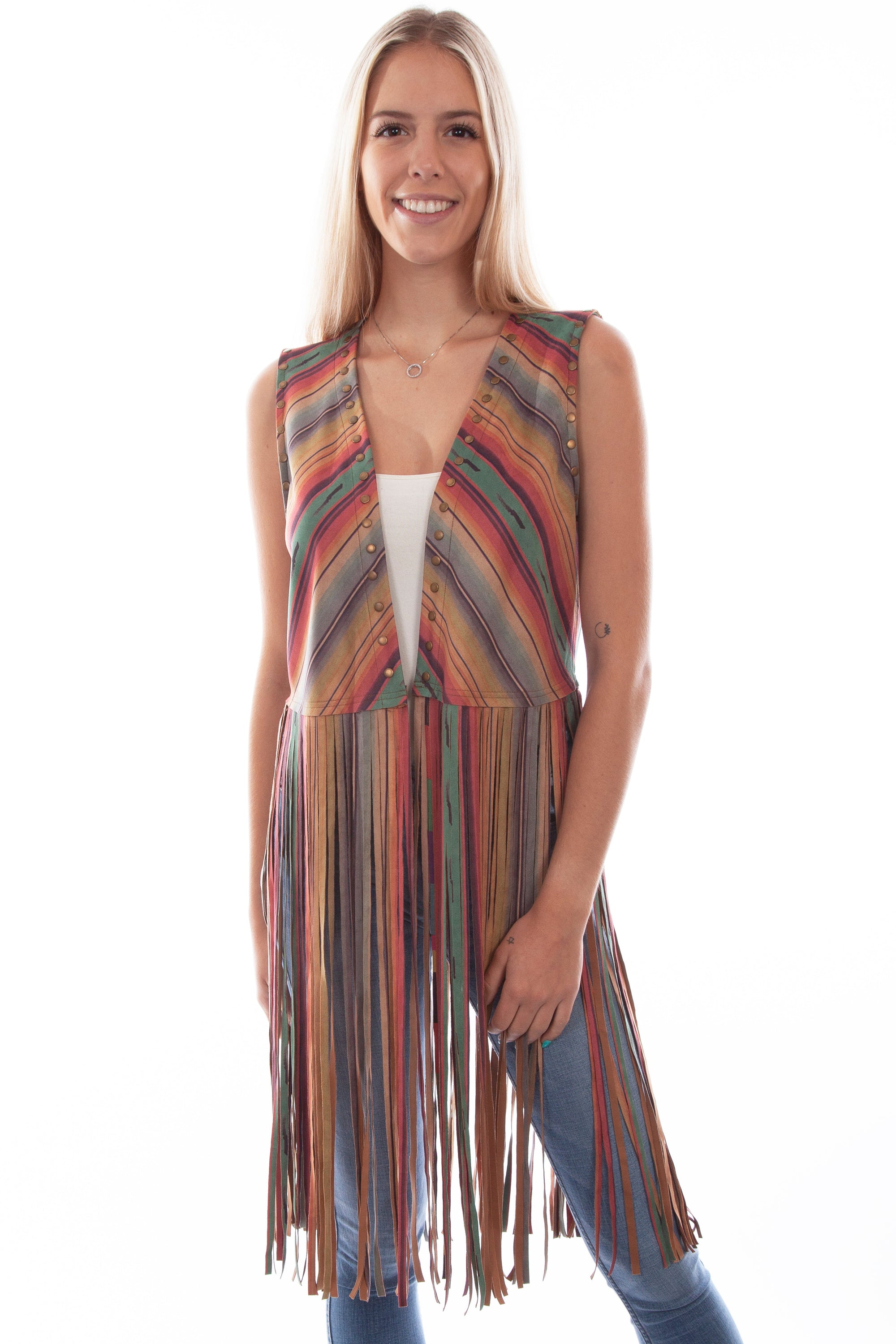 Microfiber Serape Print Fringe Vest - HC764