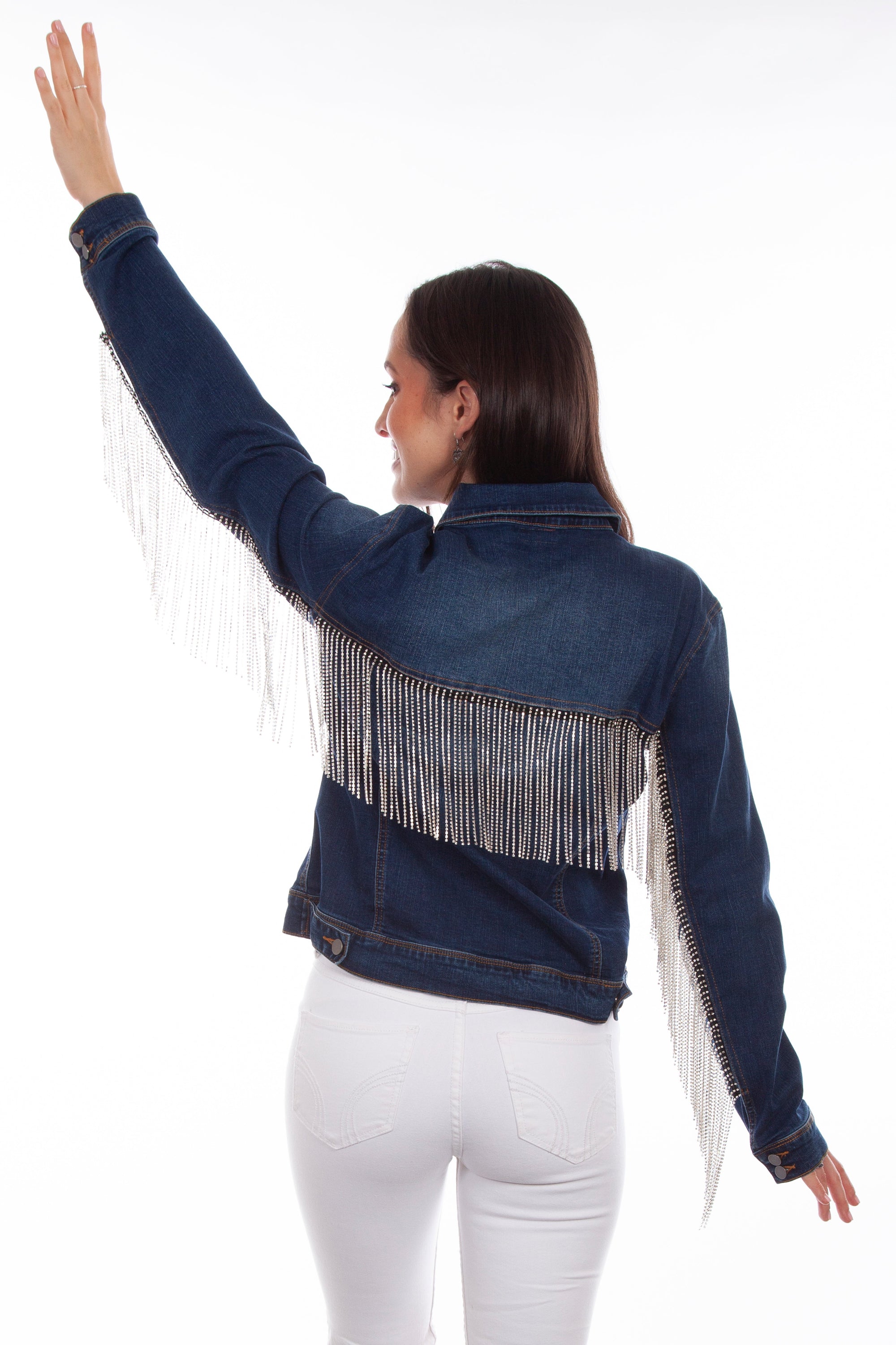 Denim Jacket W/rhinestone Fringe - HC792