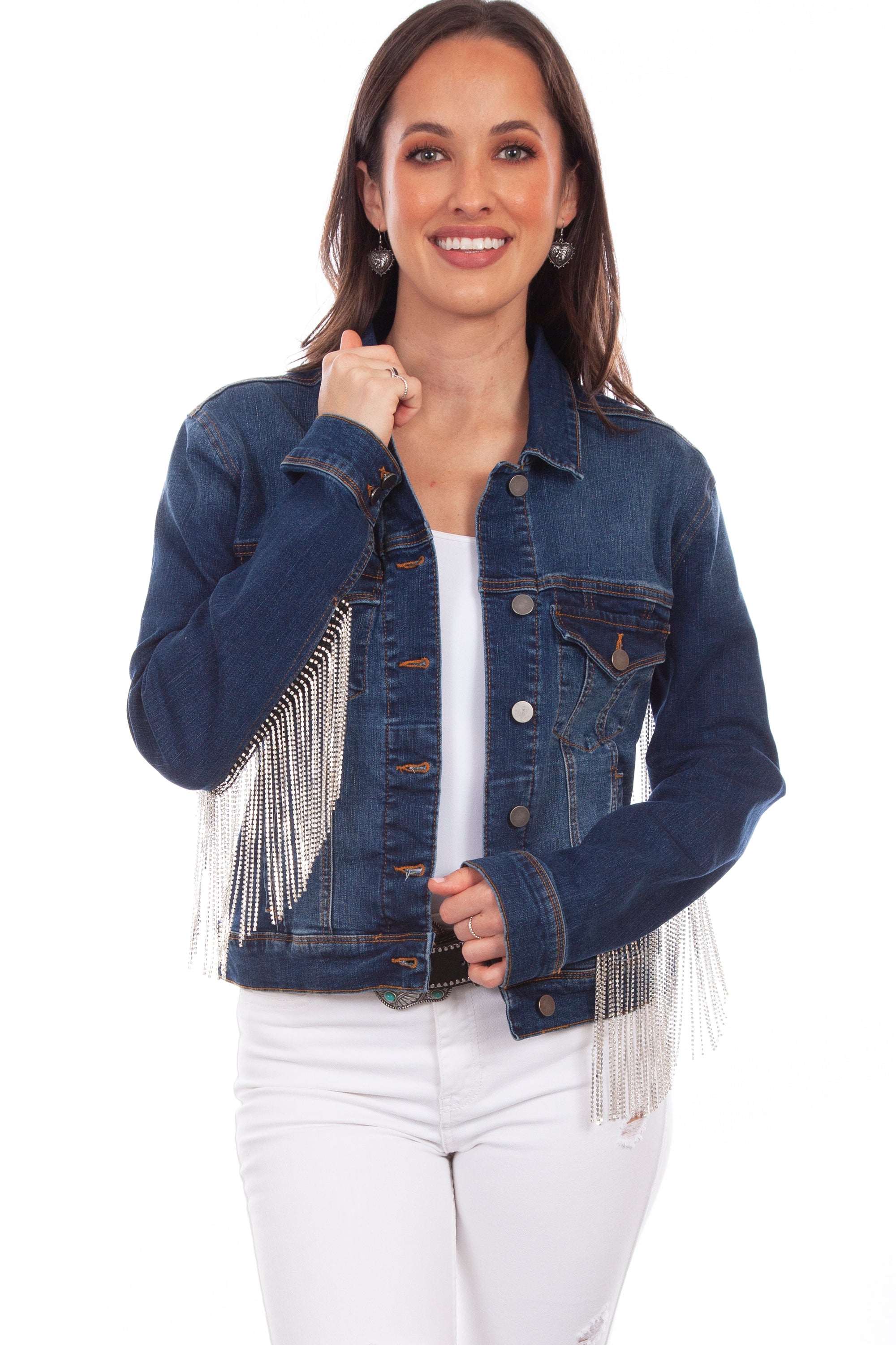 Denim Jacket W/rhinestone Fringe - HC792