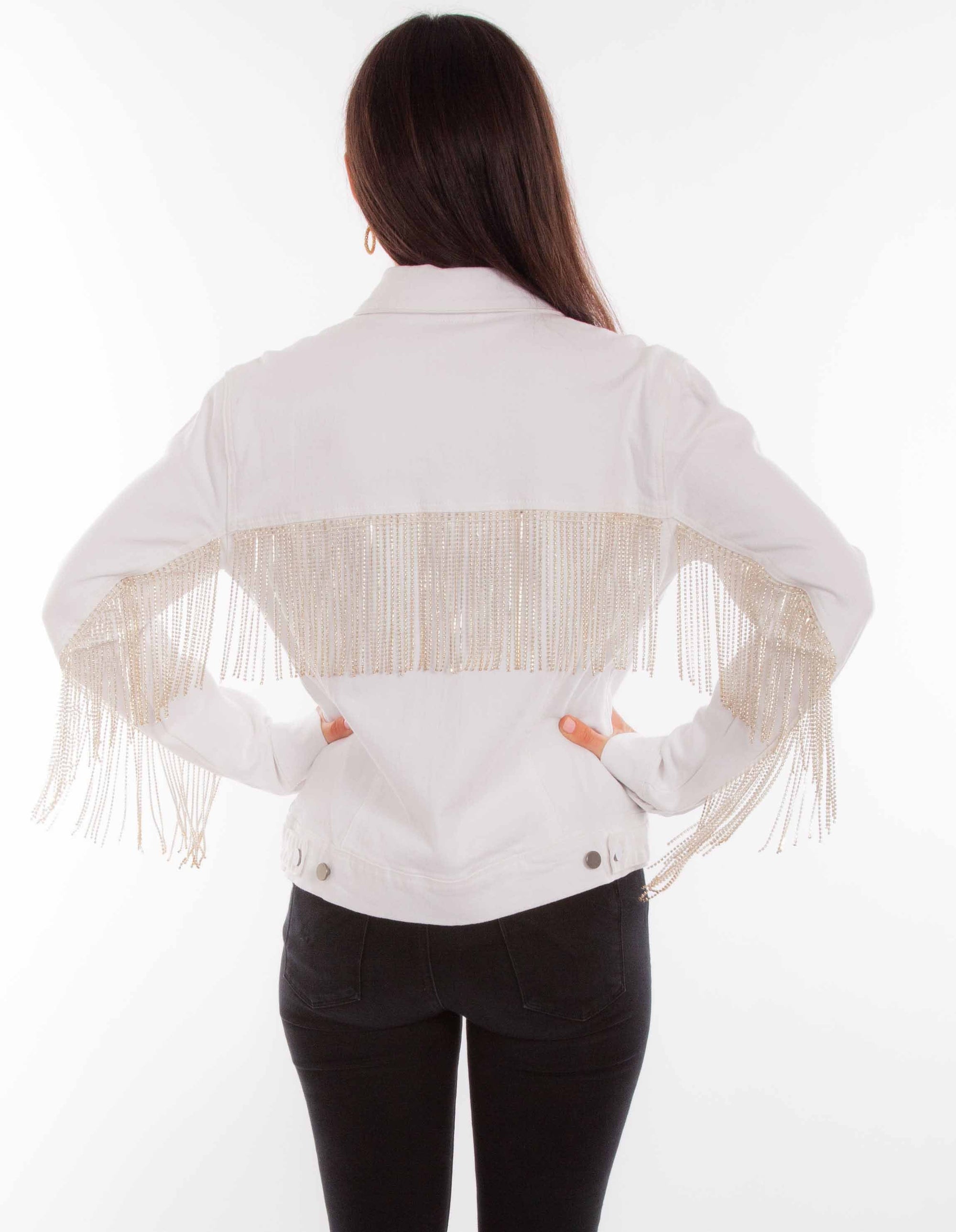 Denim Jacket W/rhinestone Fringe - HC792
