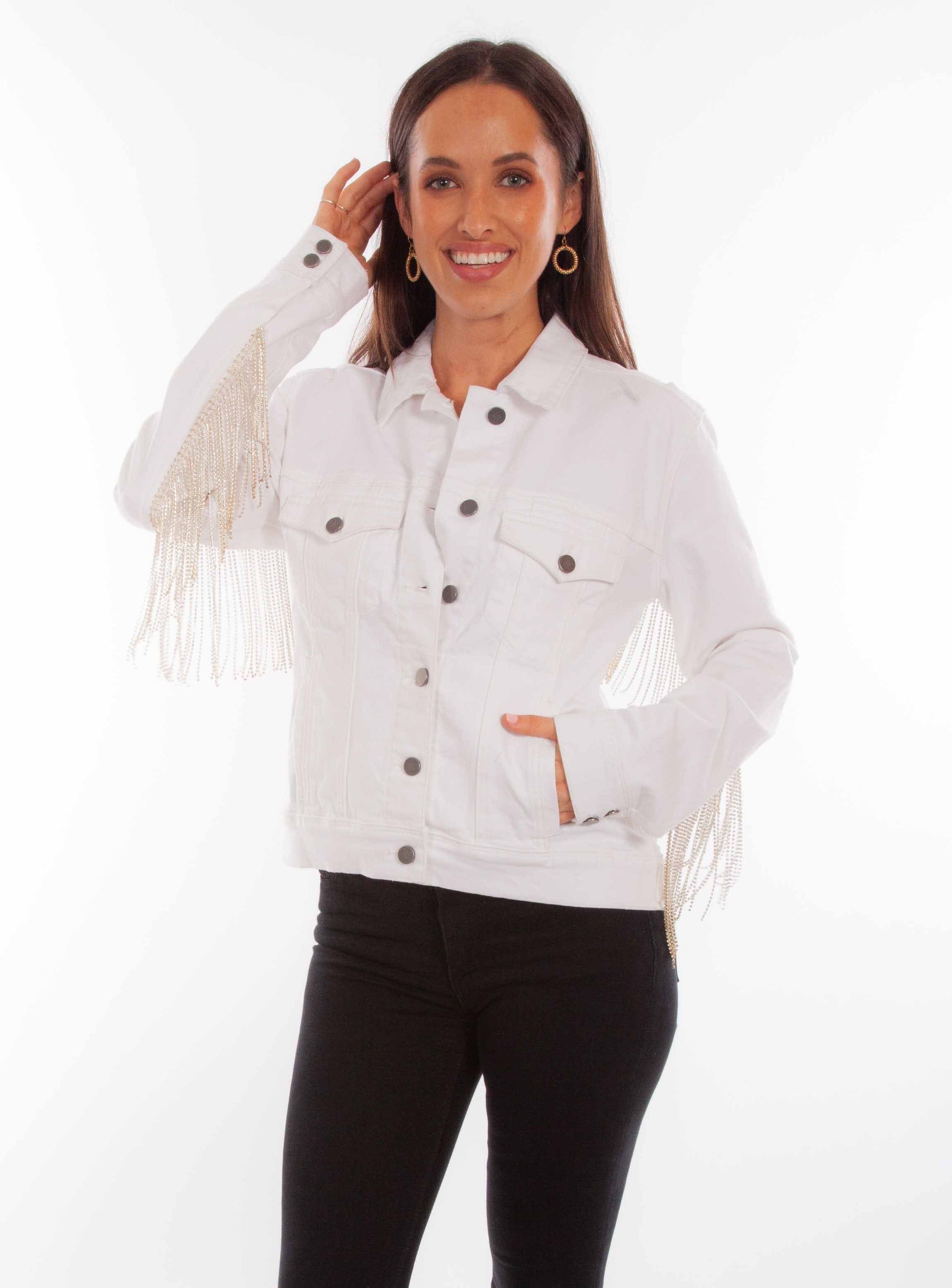 Denim Jacket W/rhinestone Fringe - HC792