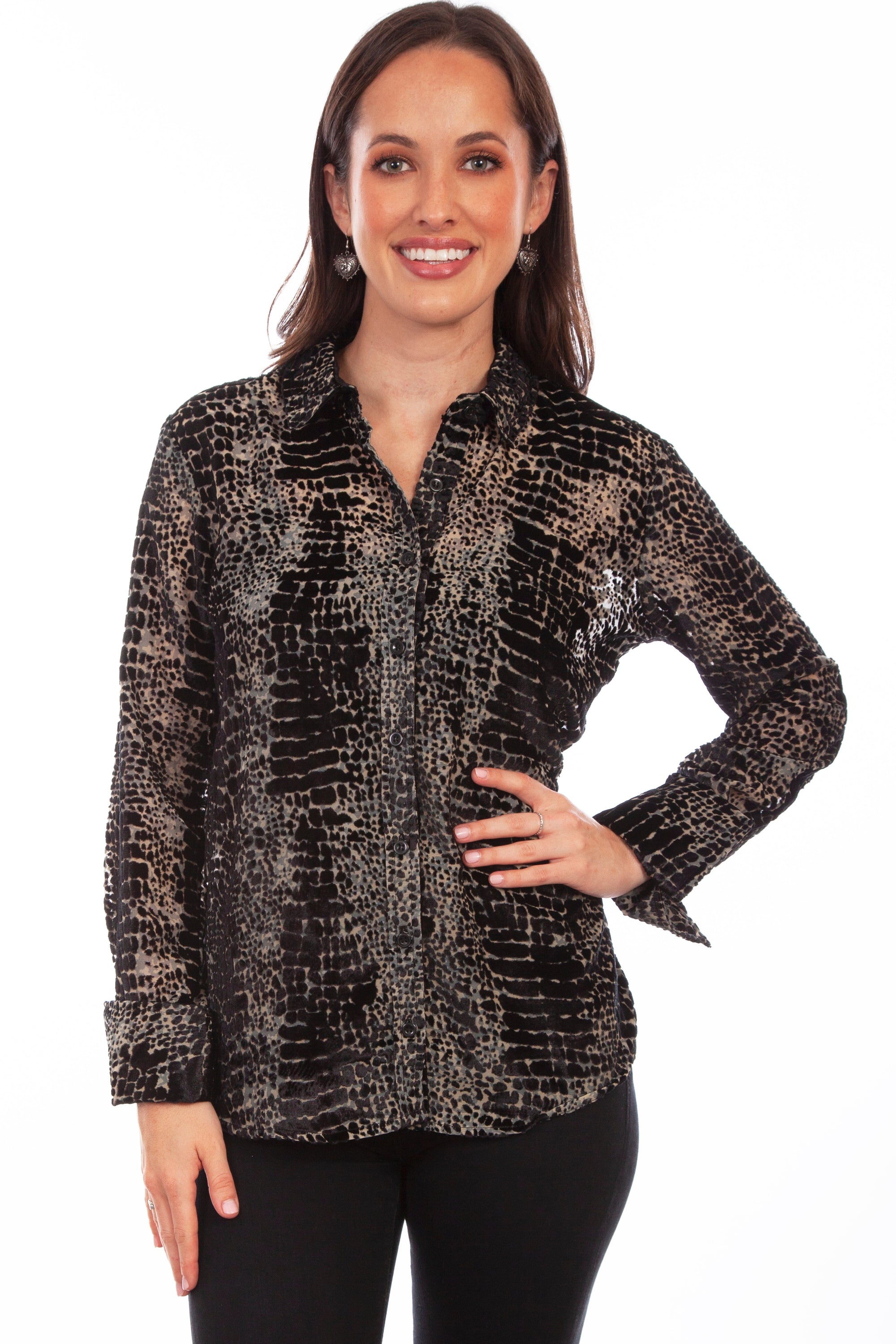 Velvet Button Down French Cuffs Blou - HC800