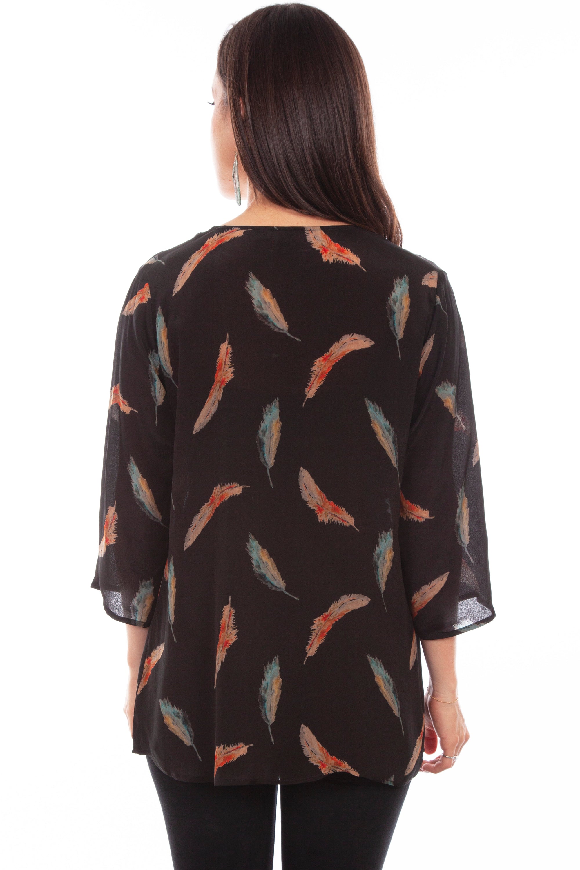 Feather Print Pull Over Blouse - HC801