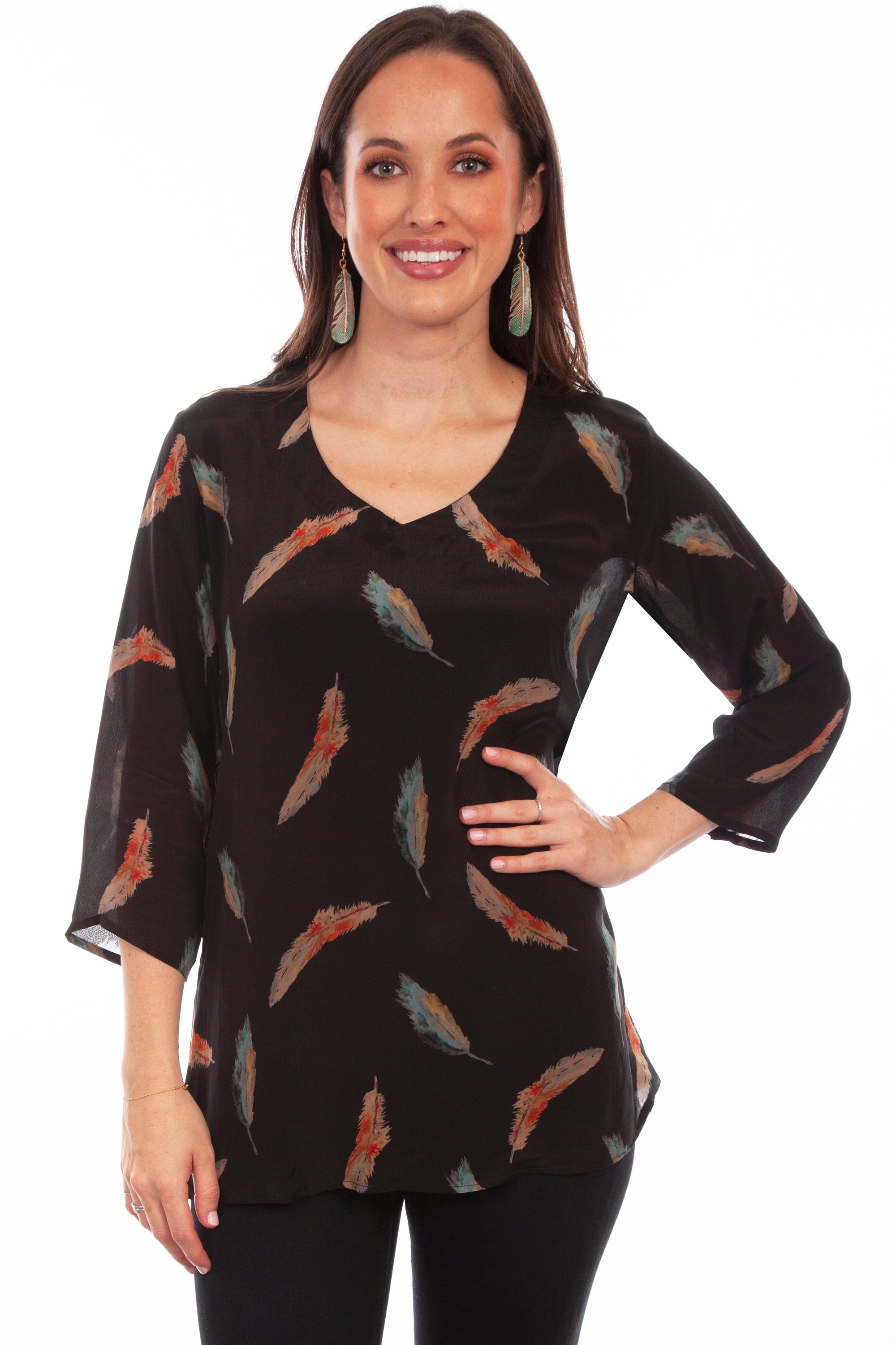Feather Print Pull Over Blouse - HC801