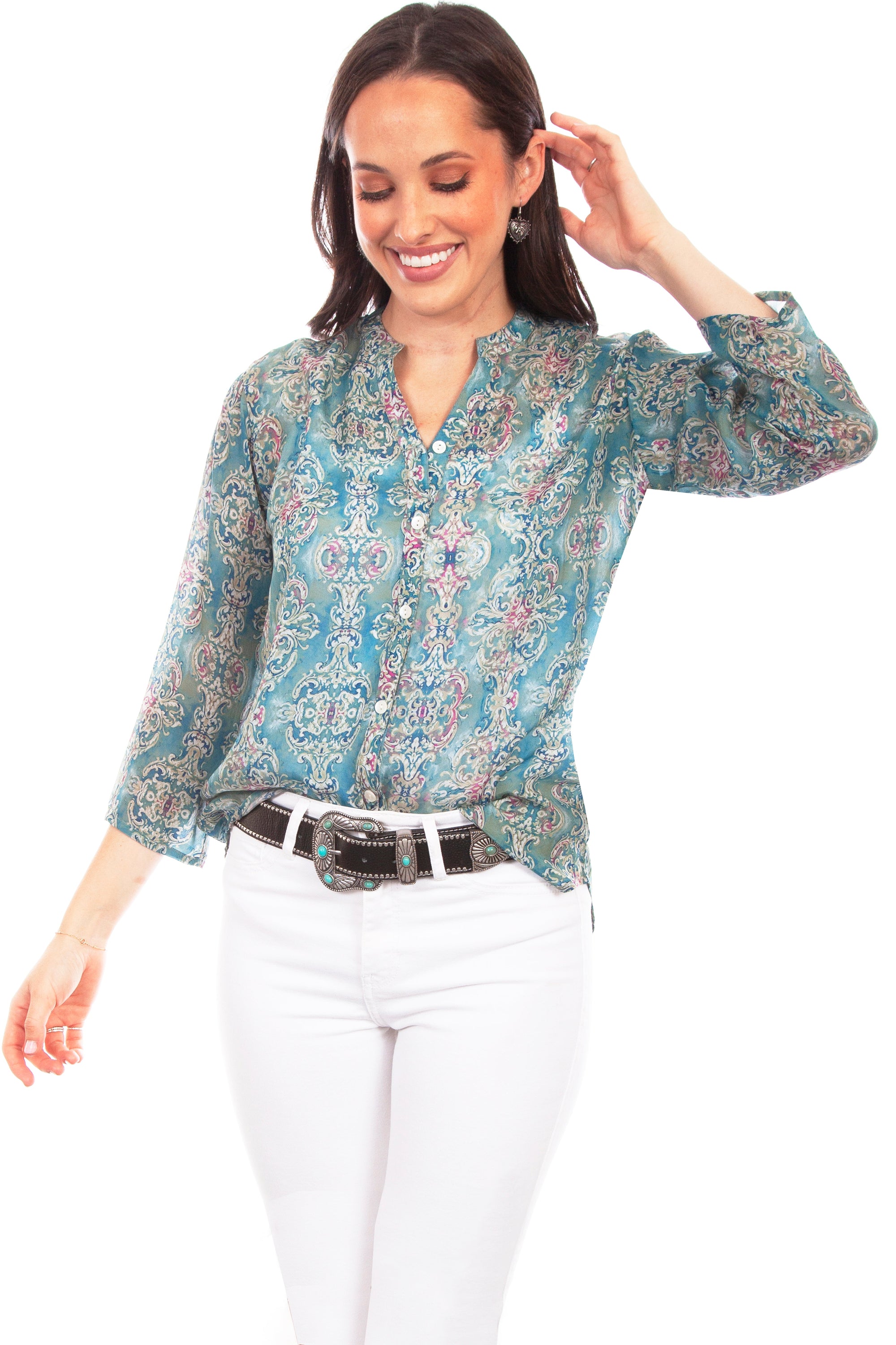 Button Up Print Blouse - HC808