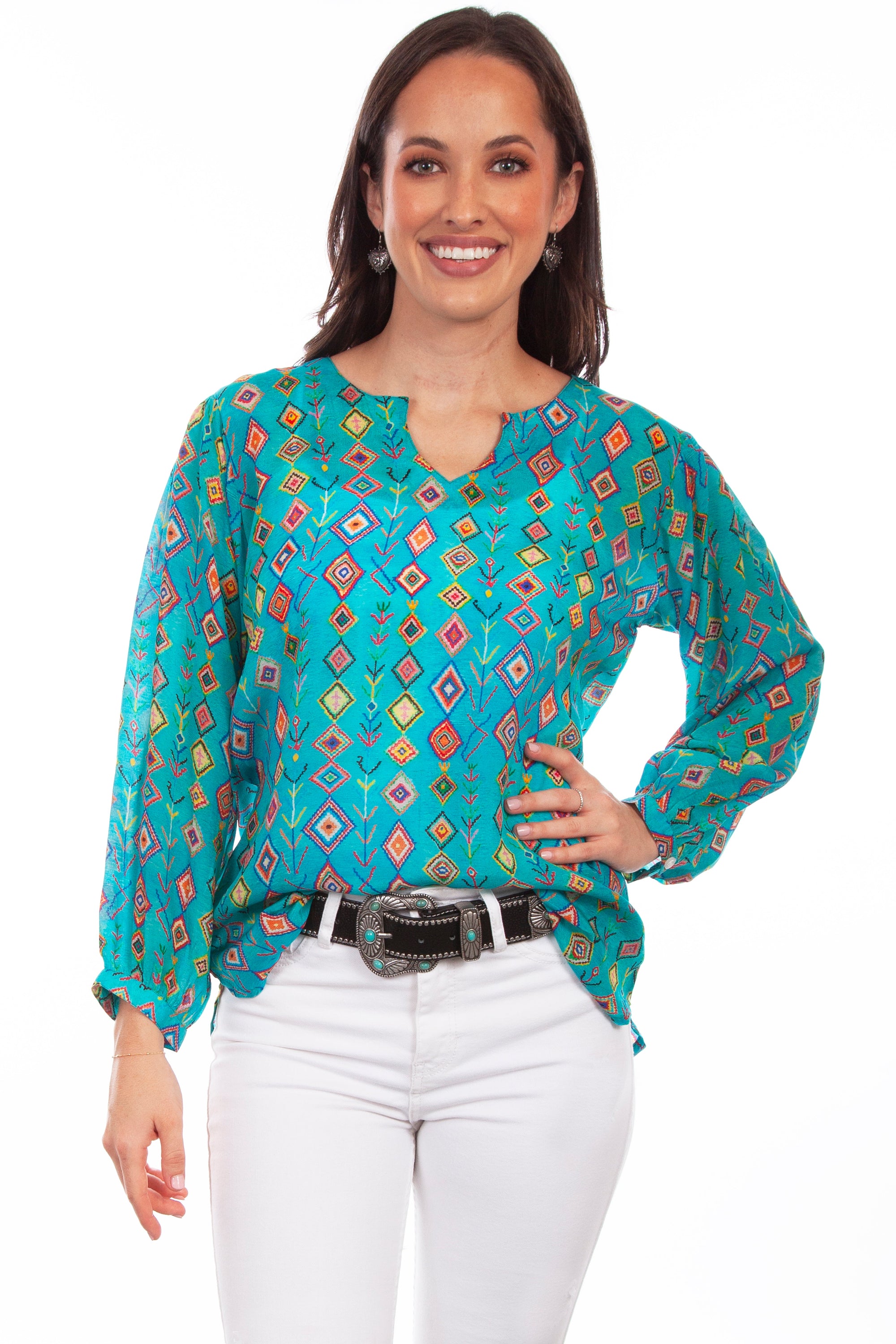 Pullover V-neck Print Blouse - HC810
