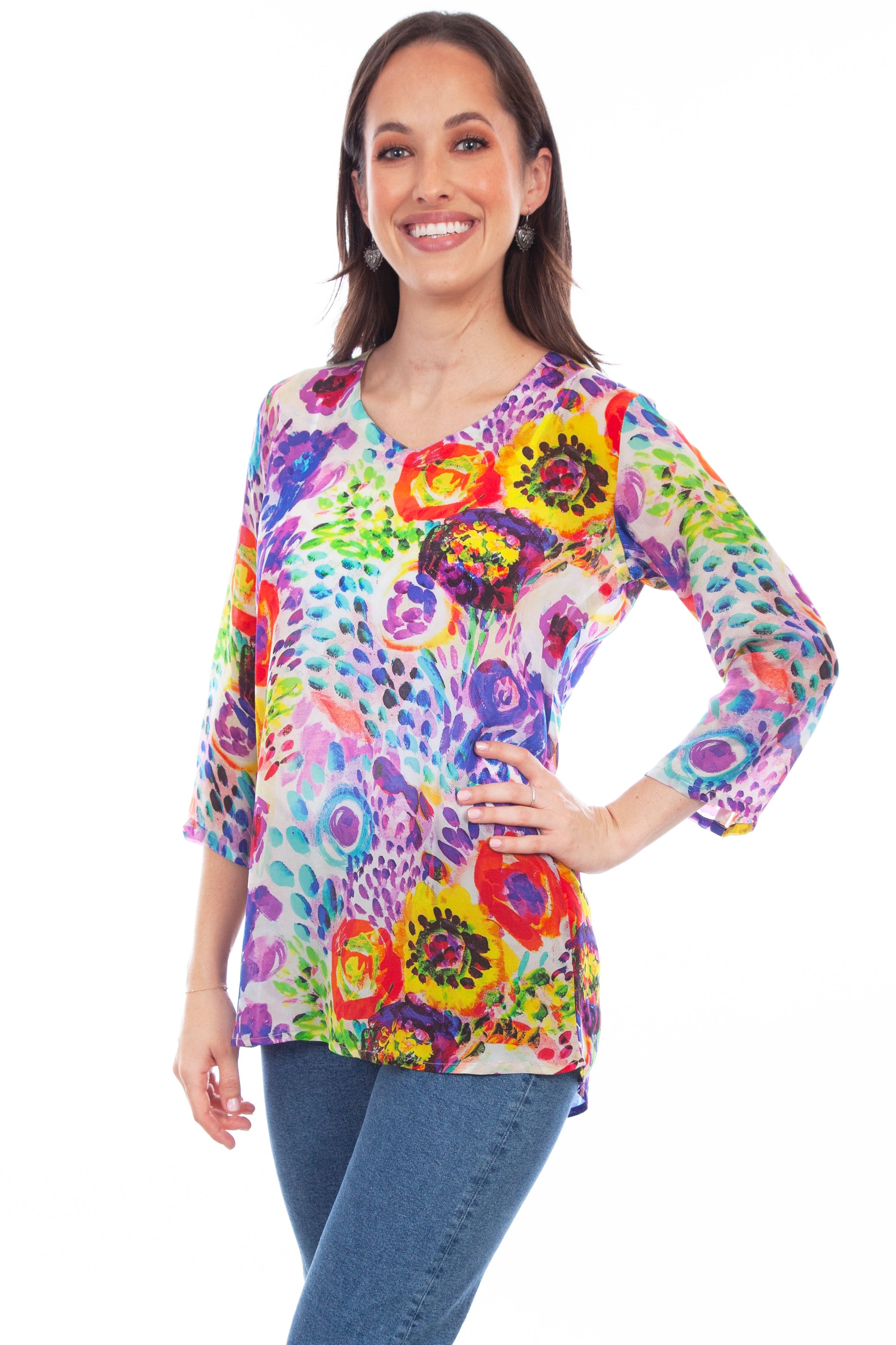 V-neck Pullover Print Blouse - HC812