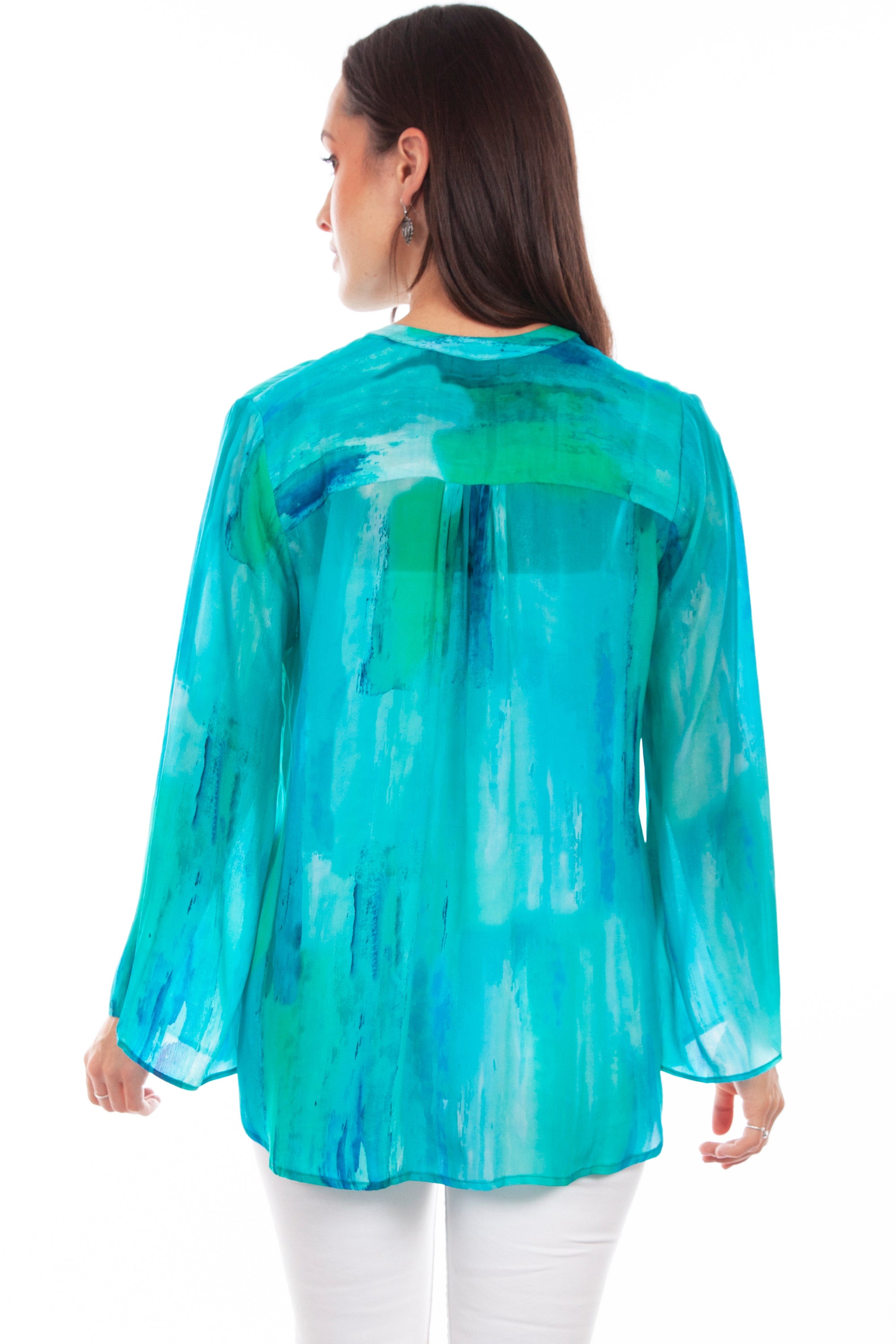 Pullover Tie Front Print Blouse - HC814